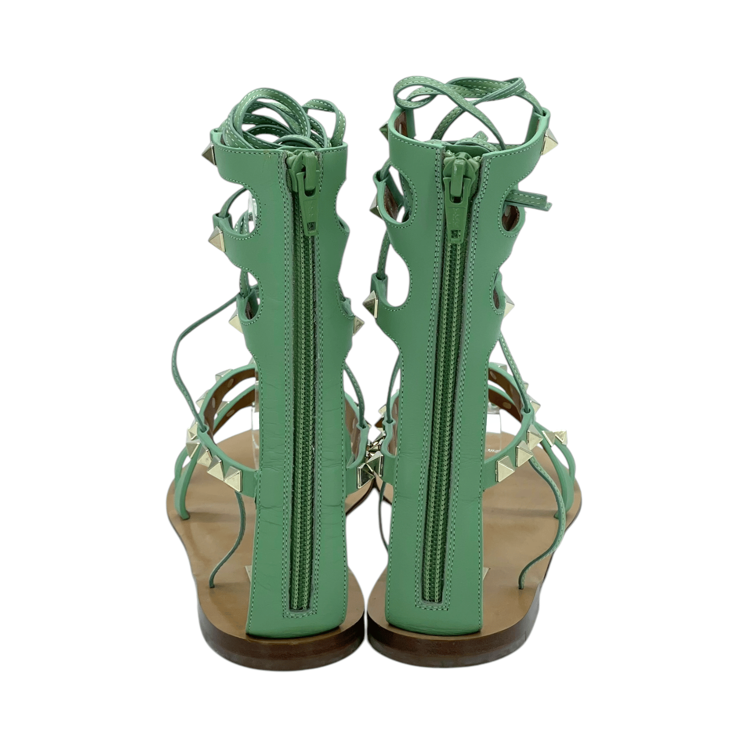 Valentino Garavani Rockstud Green Lace Up Sandals 38