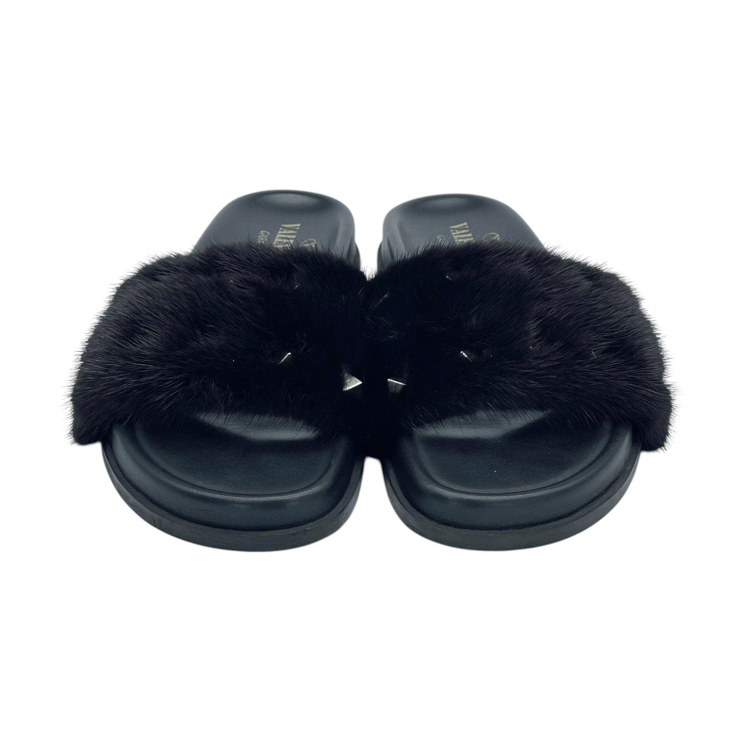 Valentino Garavani Rockstud Mink Fur Slides 37.5