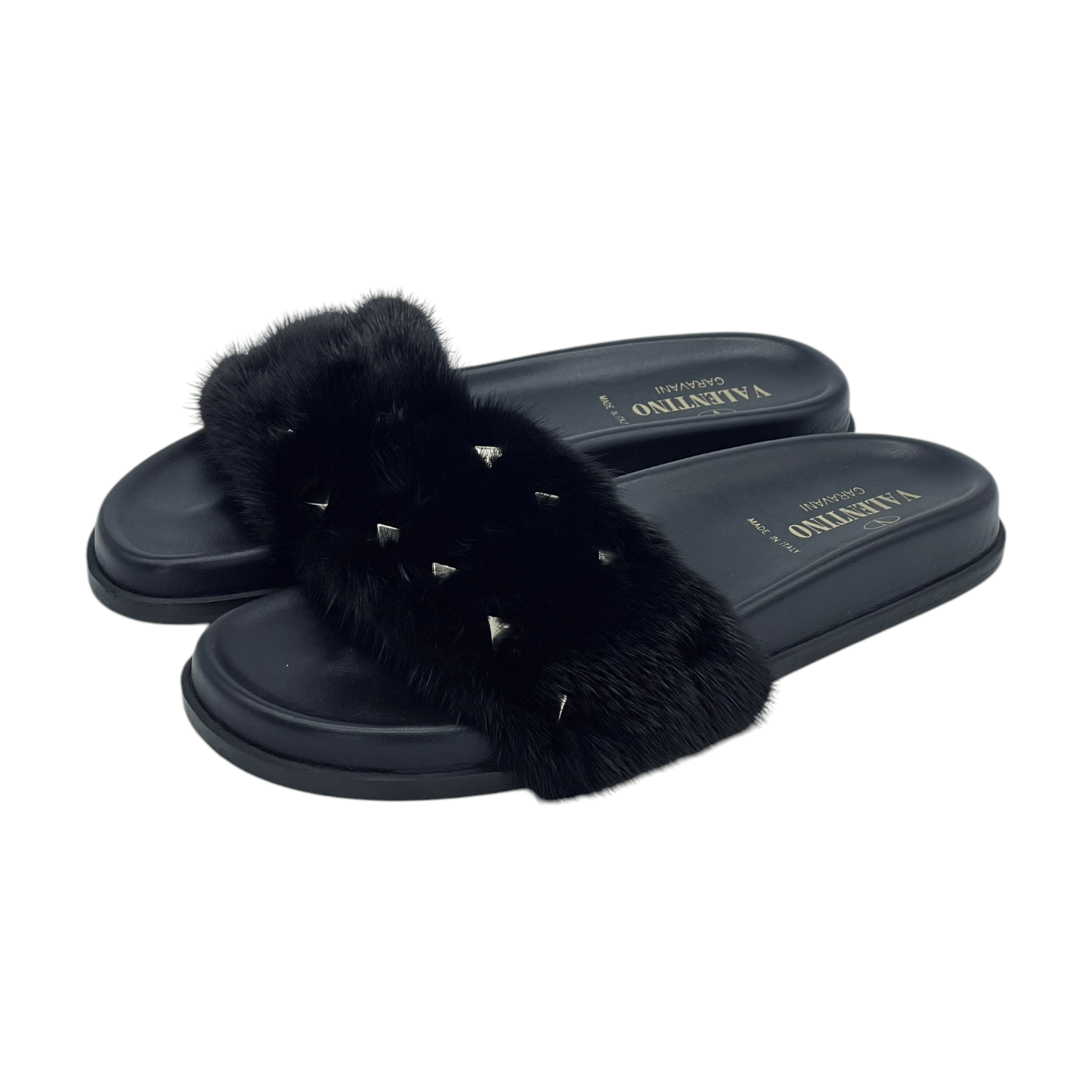 Valentino Garavani Rockstud Mink Fur Slides 37.5