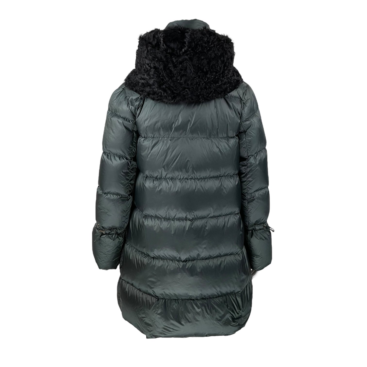 Yves Salomon Dark Green Black Lamb Puffer Jacket 32