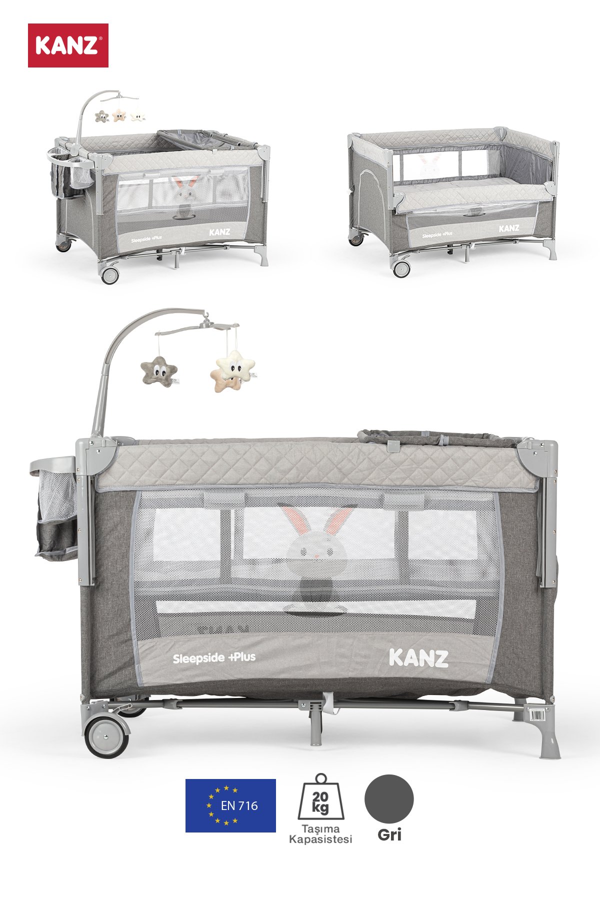 Kanz Sleepside+Plus Playpen Grey