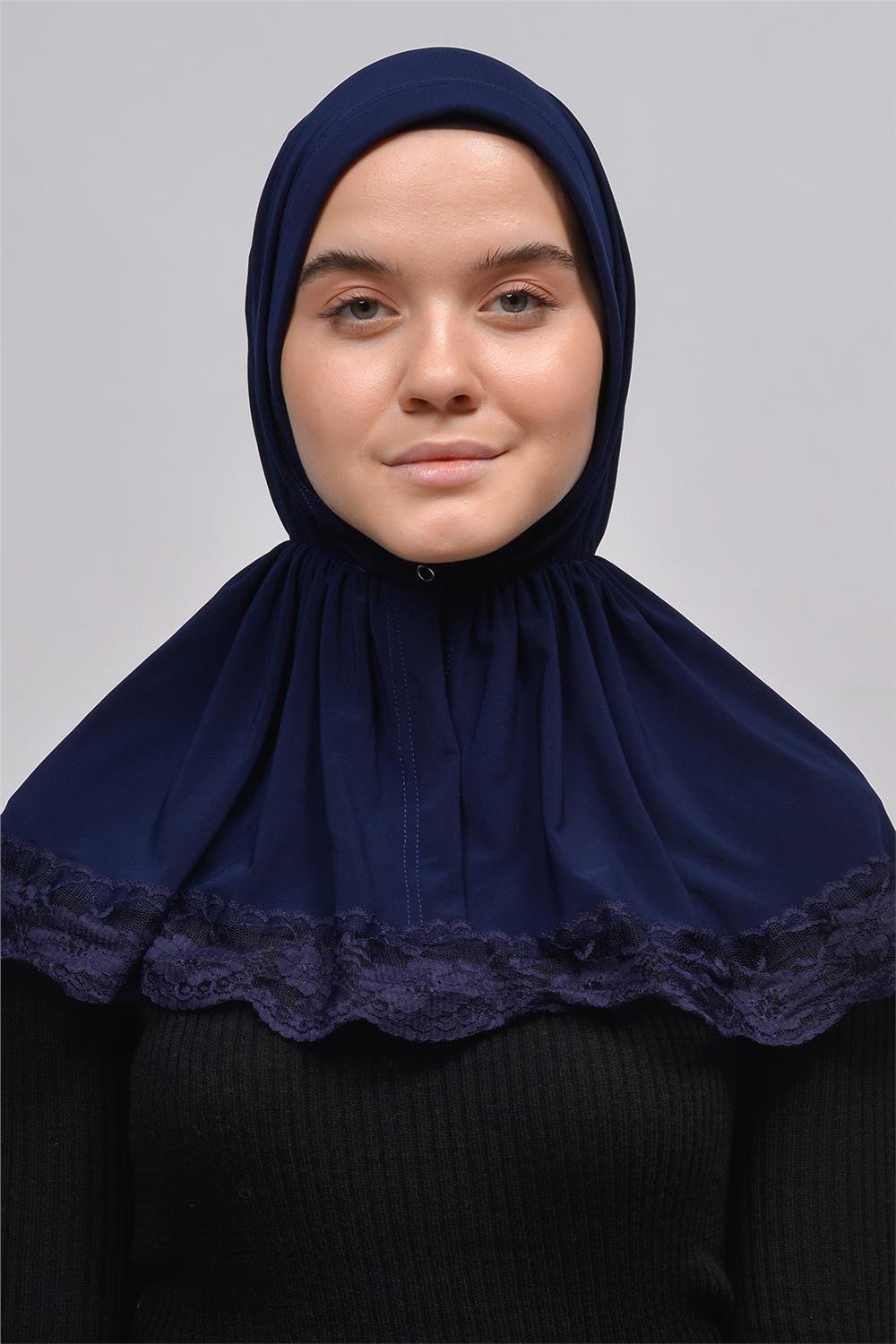 Lace Elastic Shirred With Snap Button Ninja Instant Hijab