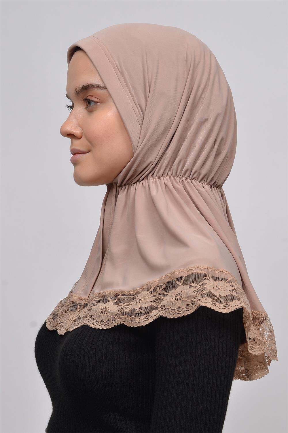 Lace Elastic Shirred With Snap Button Ninja Instant Hijab