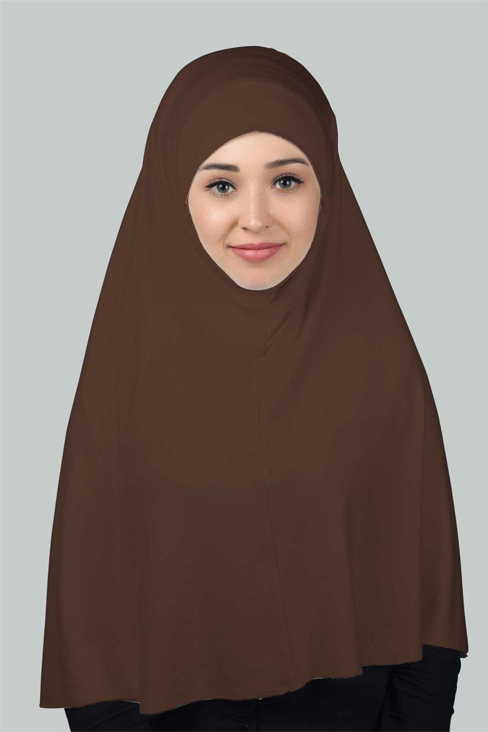 Hazır Türban Peçeli Pratik Eşarp Tesettür Nikaplı Hijab - Namaz Örtüsü  Sufle (3XL) - Koyu Çikolata