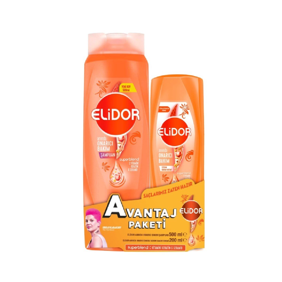 Elidor Şampuan Anında Onarıcı 500ml + Elidor Anında Onarıcı Bakım Kremi  200ml Avantaj Paketi - Platin