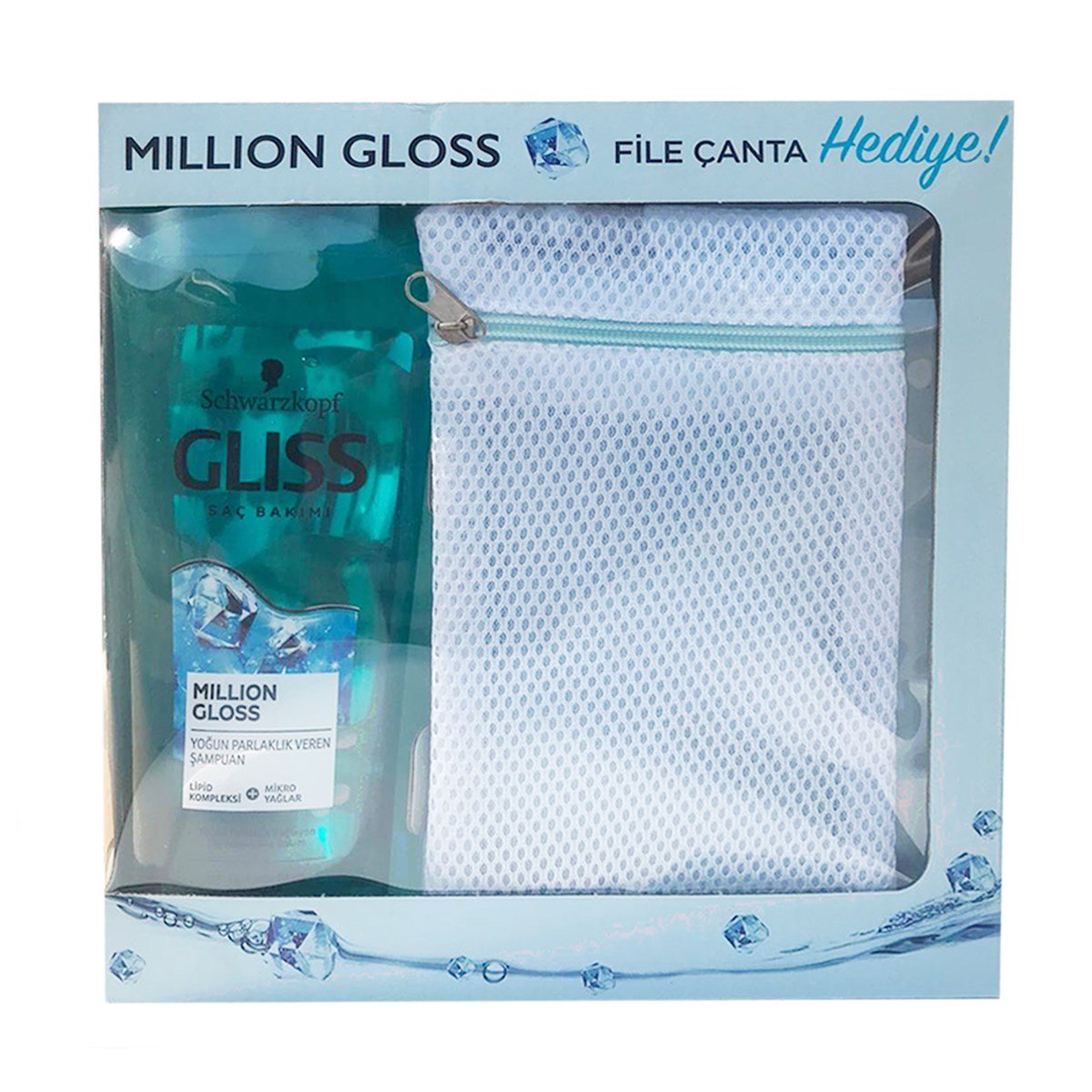 Gliss Şampuan Million Gliss Yoğun Parlaklık 500 ml + File Çanta Hediyeli -  Platin