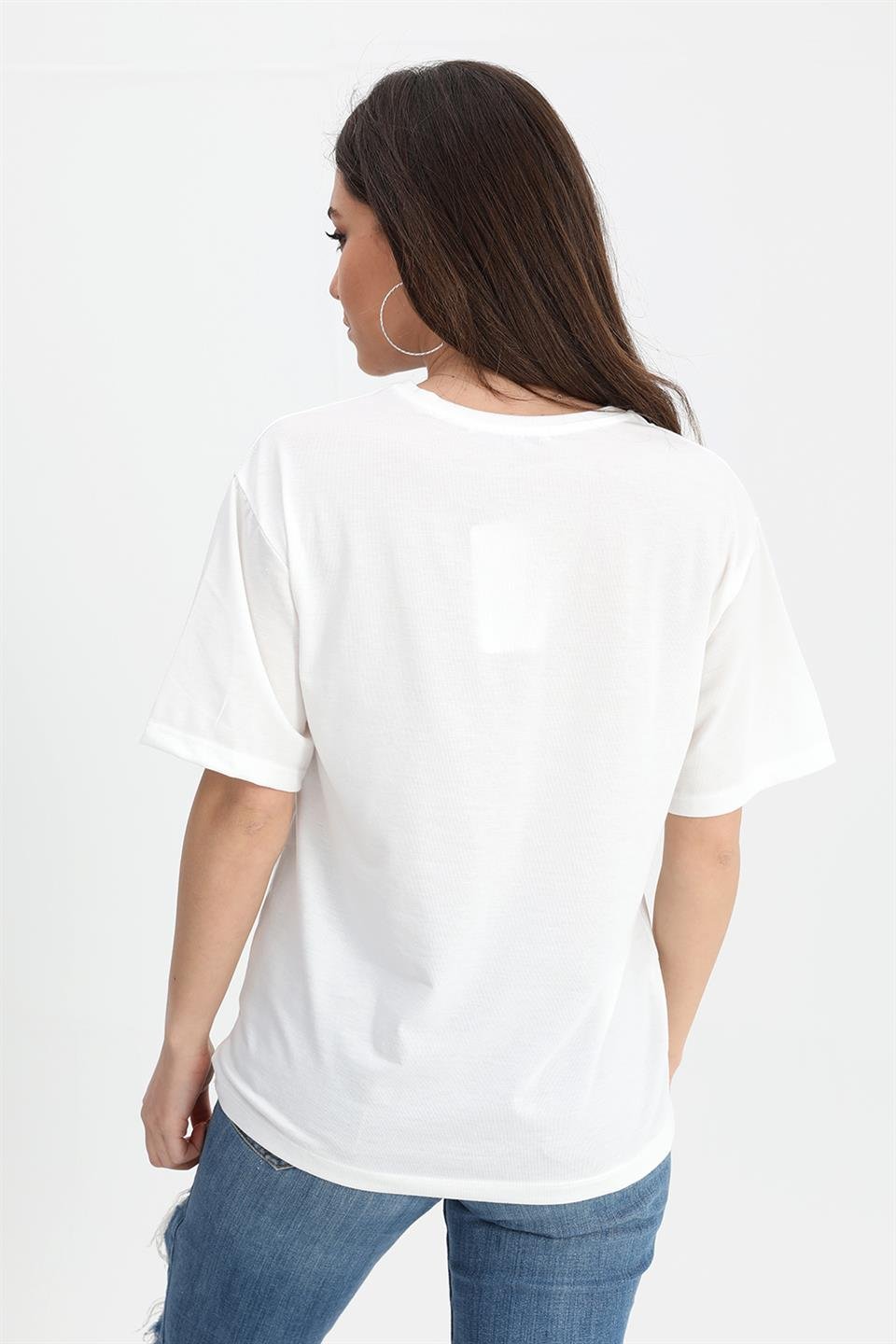 T-shirt Kız Baskılı Taş İşlemeli - Fuşya