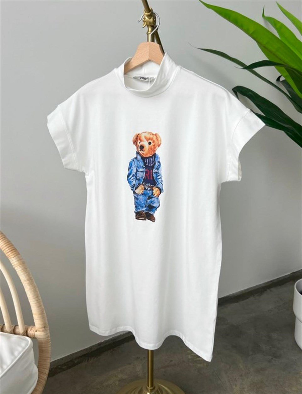 H&R Butik | Beyaz-Mavi İçlik Teddy Tişört