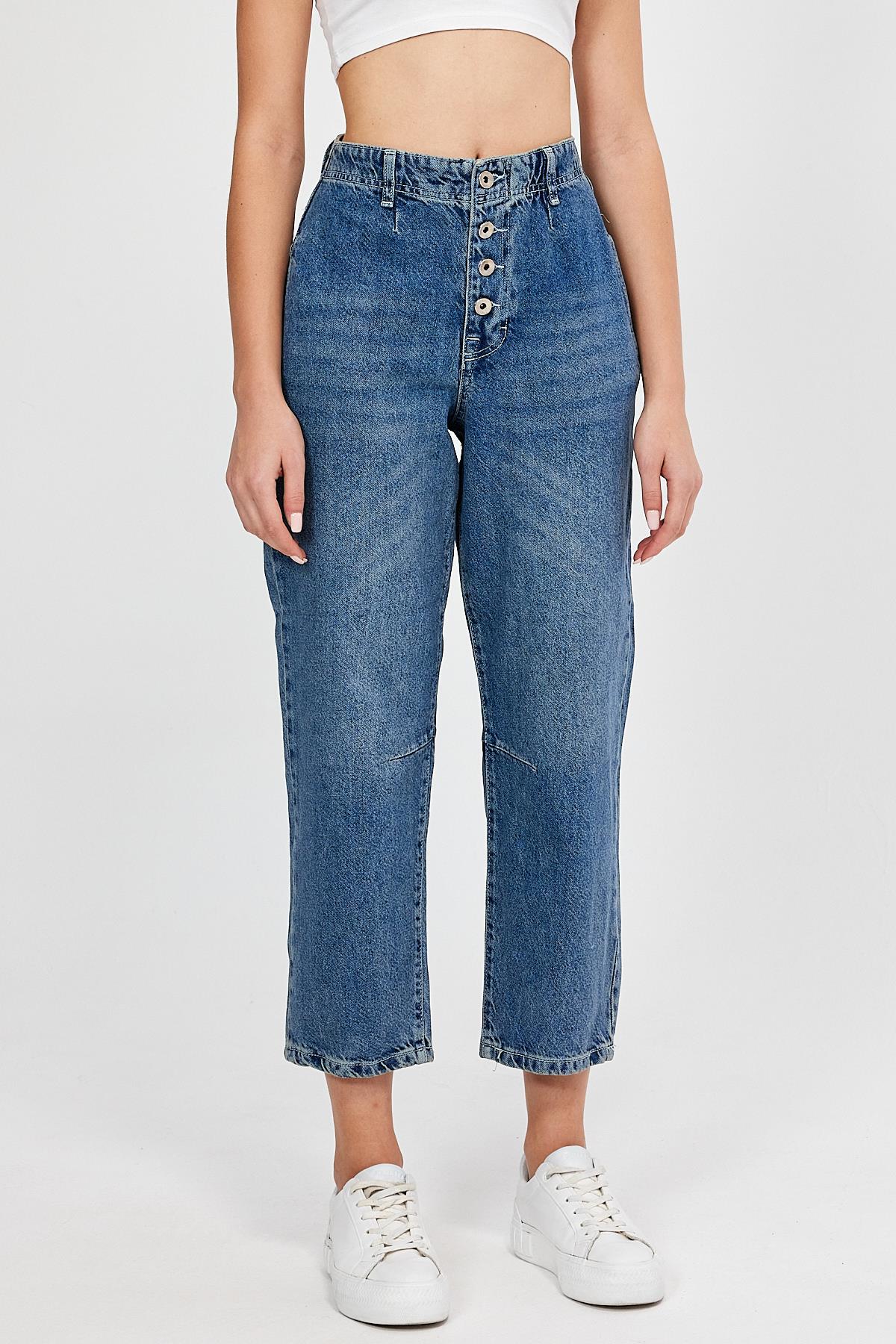 OZEL KOLEKS YON YUKSEK BEL CULOTTE JEAN PANTOLON AG 1029