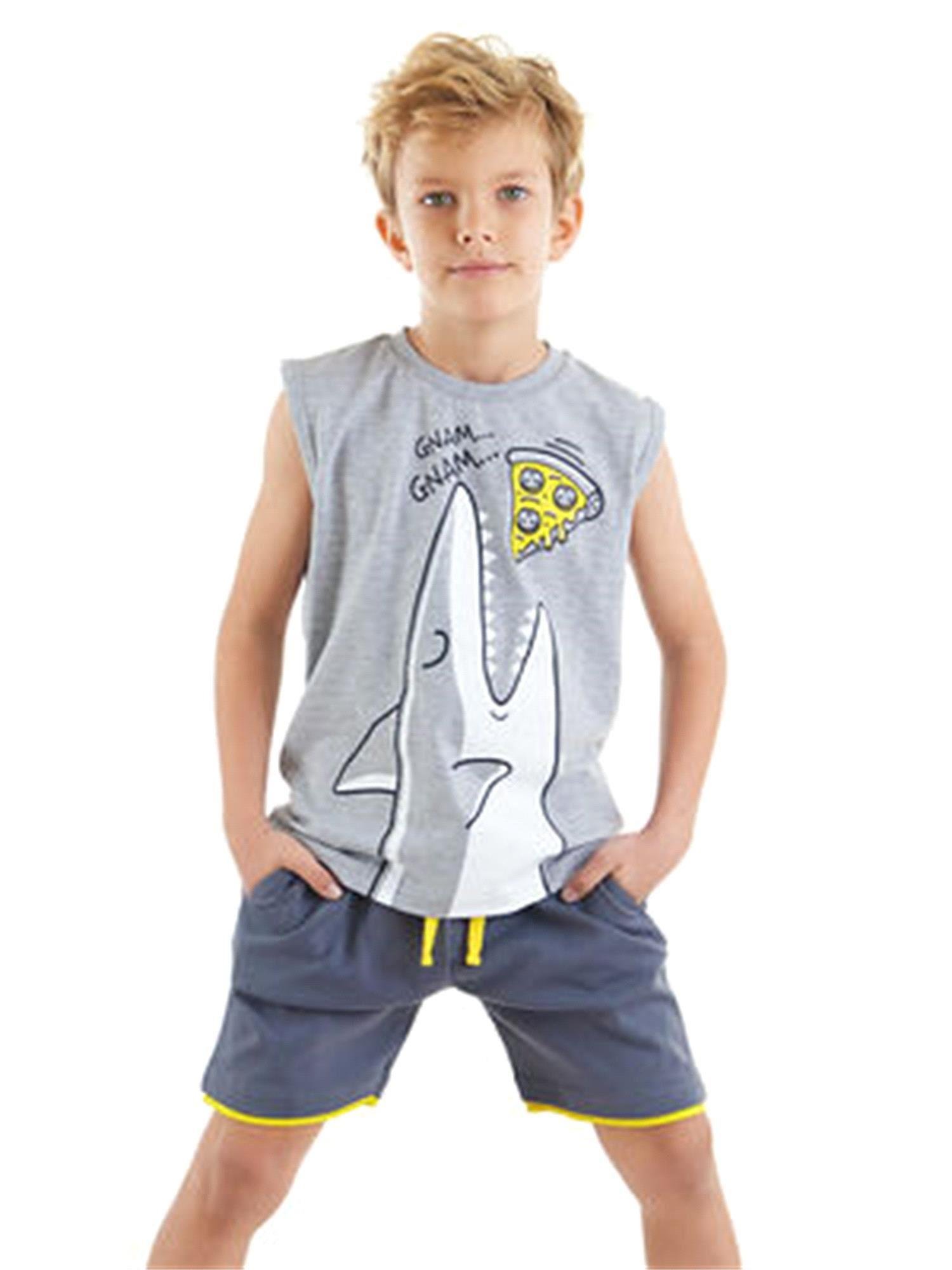 Denokids Erkek Çocuk Pizzacı Köpekbalığı Tshırt Şort Takım Ms-23Y1-034