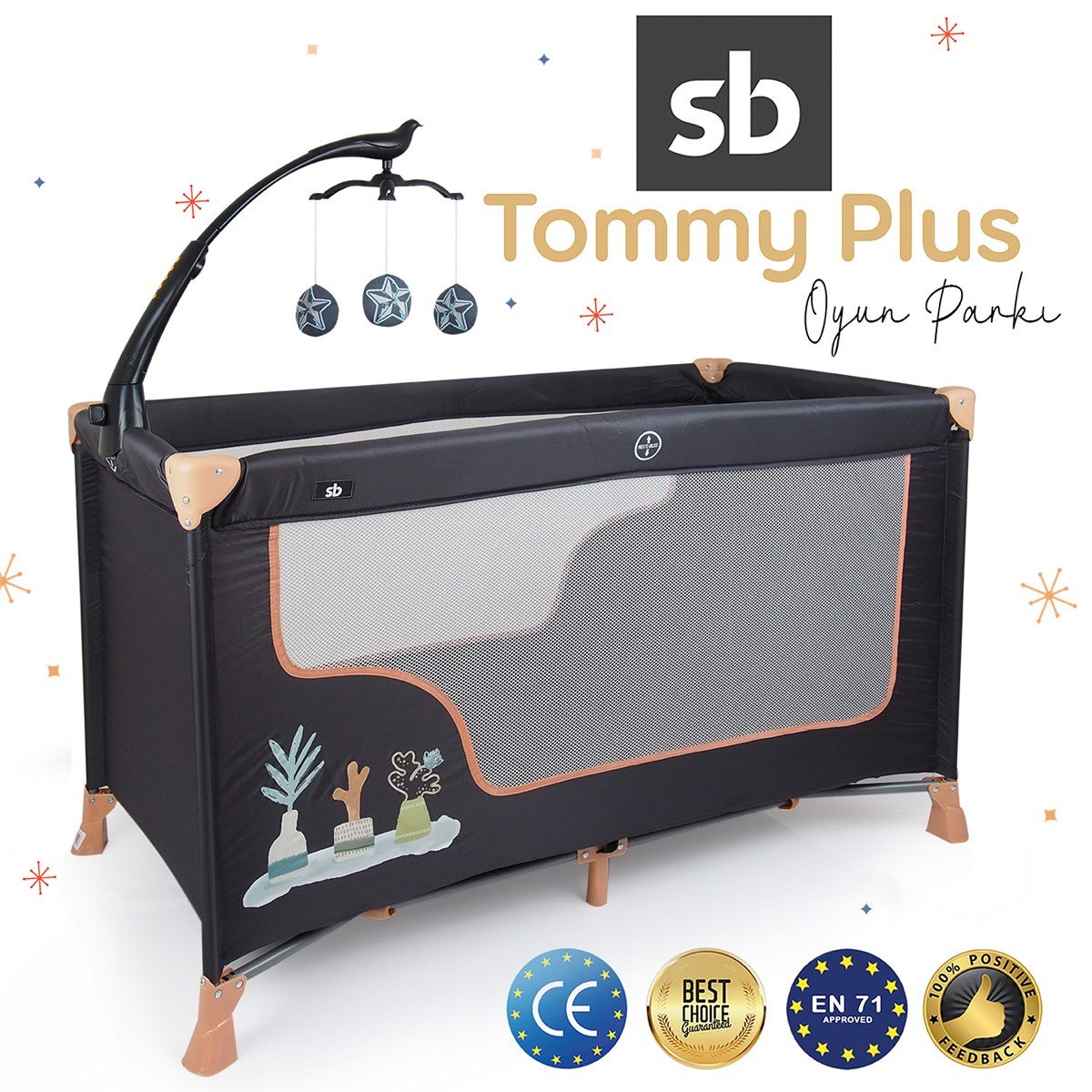 Sunny Baby 9155 Tommy Plus Dönenceli Oyun Parkı Park Yatak 60x120 Gri -  Minimoda
