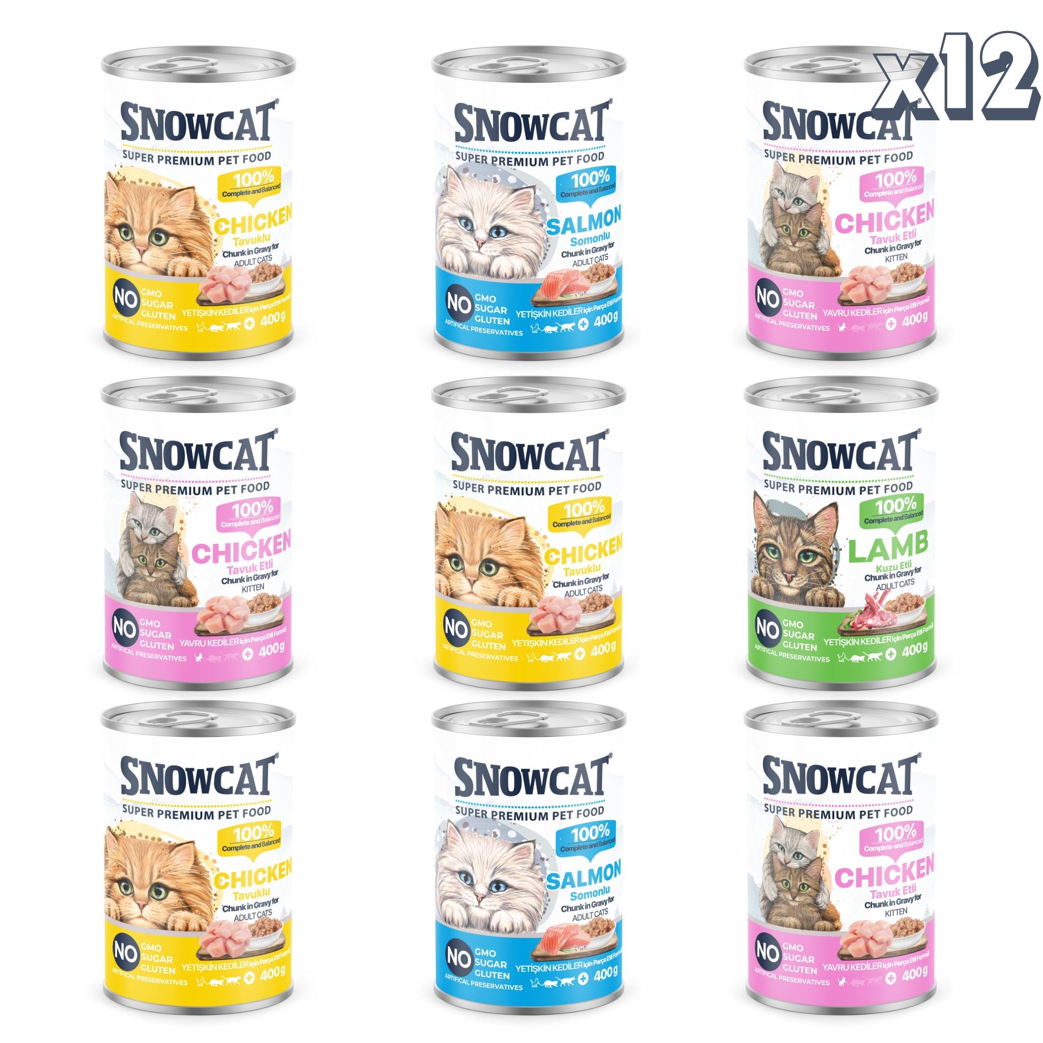 Snow Cat Premium Parça Etli Karışık Kedi Konservesi 12 Adet*400 G - İkizler Yem MarketSnow Cat Premium Parça Etli Karışık Kedi Konservesi 12 Adet*400 G