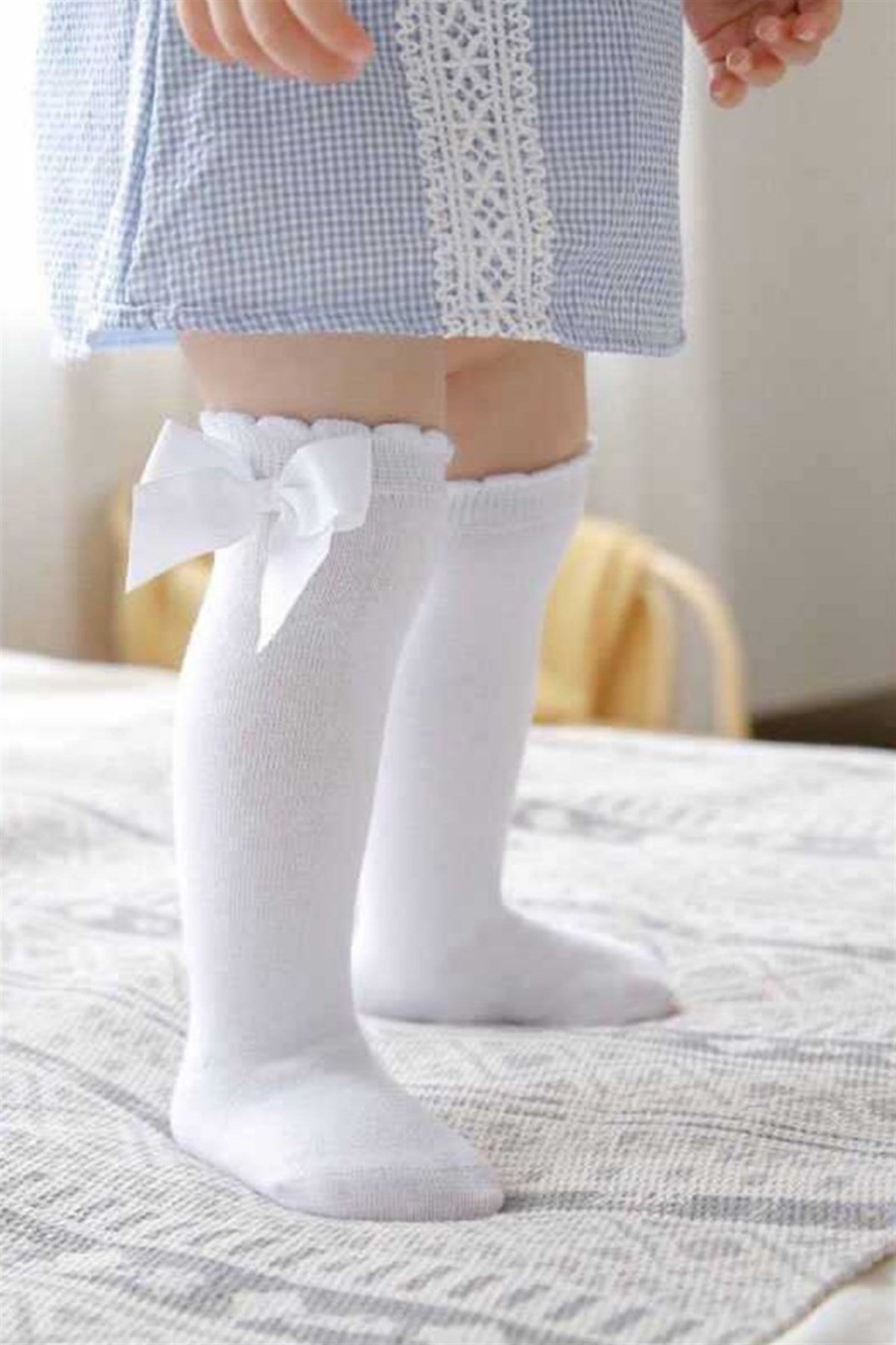 Beyaz Fiyonklu Kız Çocuk ÇorapLM514 | Le Mabelle