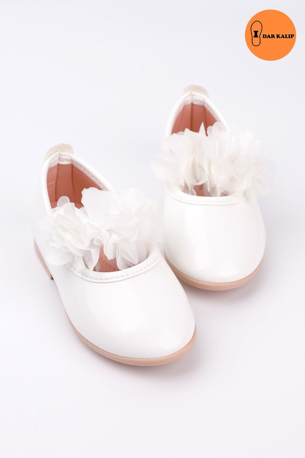 Beyaz Tül Çiçekli Kız Çocuk AyakkabıLM1335 | Le Mabelle