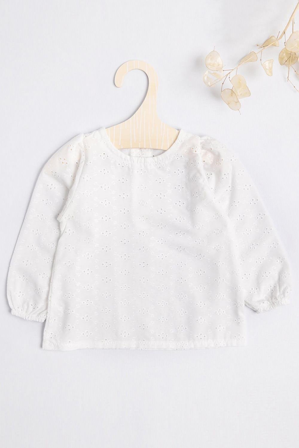 White Long Sleeve Scallop Girls Blouse