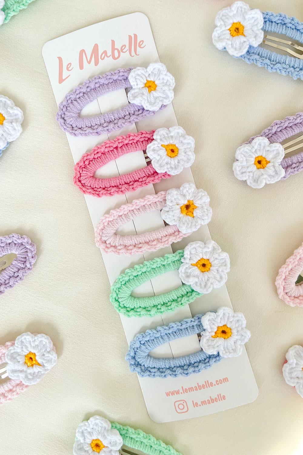 Çok Renkli Soft Örgü Çiçek 5'Li Çıtçıt Toka Set
