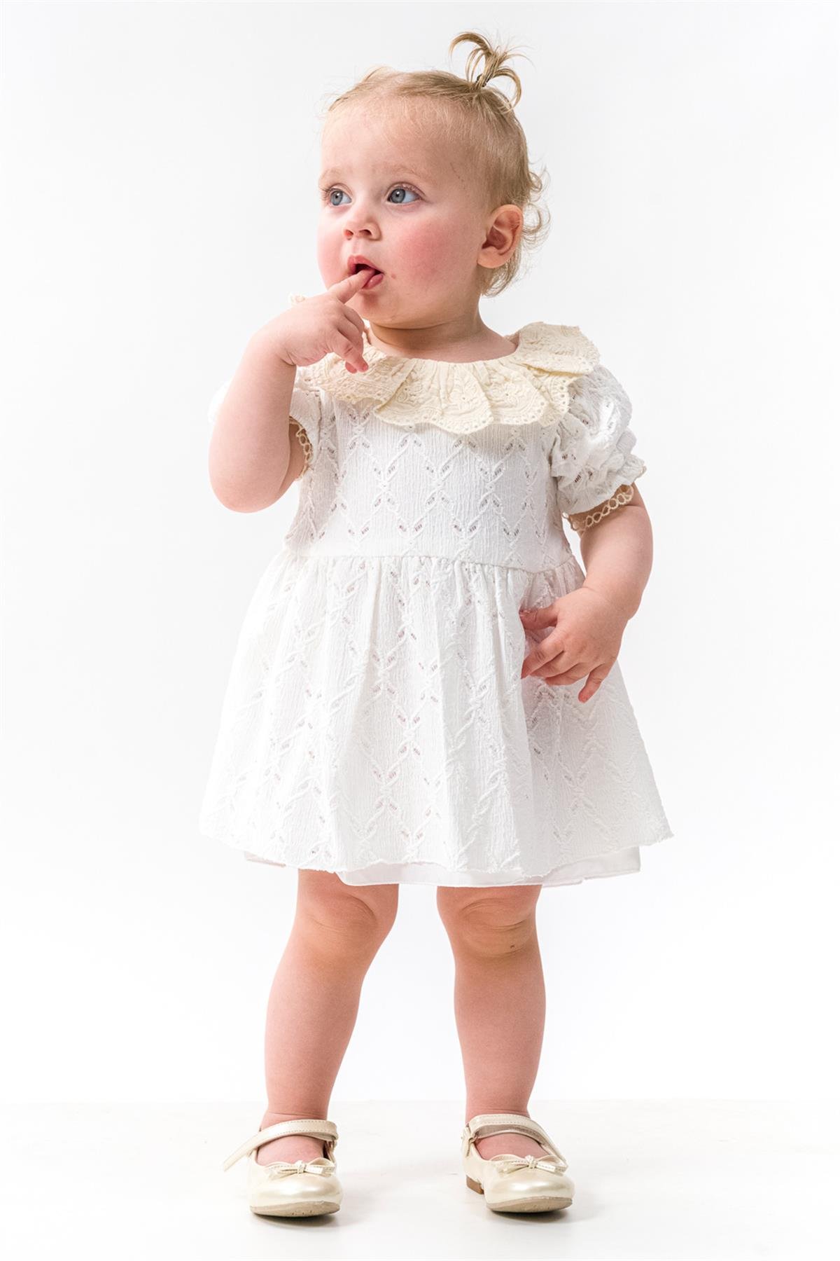 Ekru Fisto Yakalı Brode Kız Bebek Elbise - HollyLM1206 | Le Mabelle