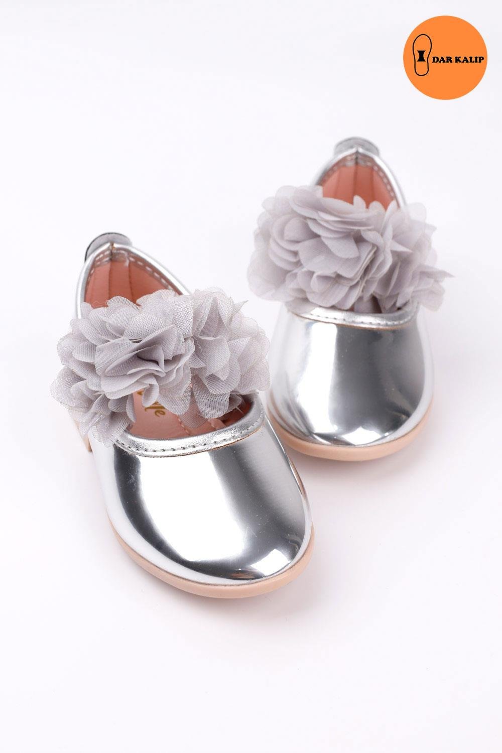 Gümüş Tül Çiçekli Kız Çocuk AyakkabıLM1335 | Le Mabelle