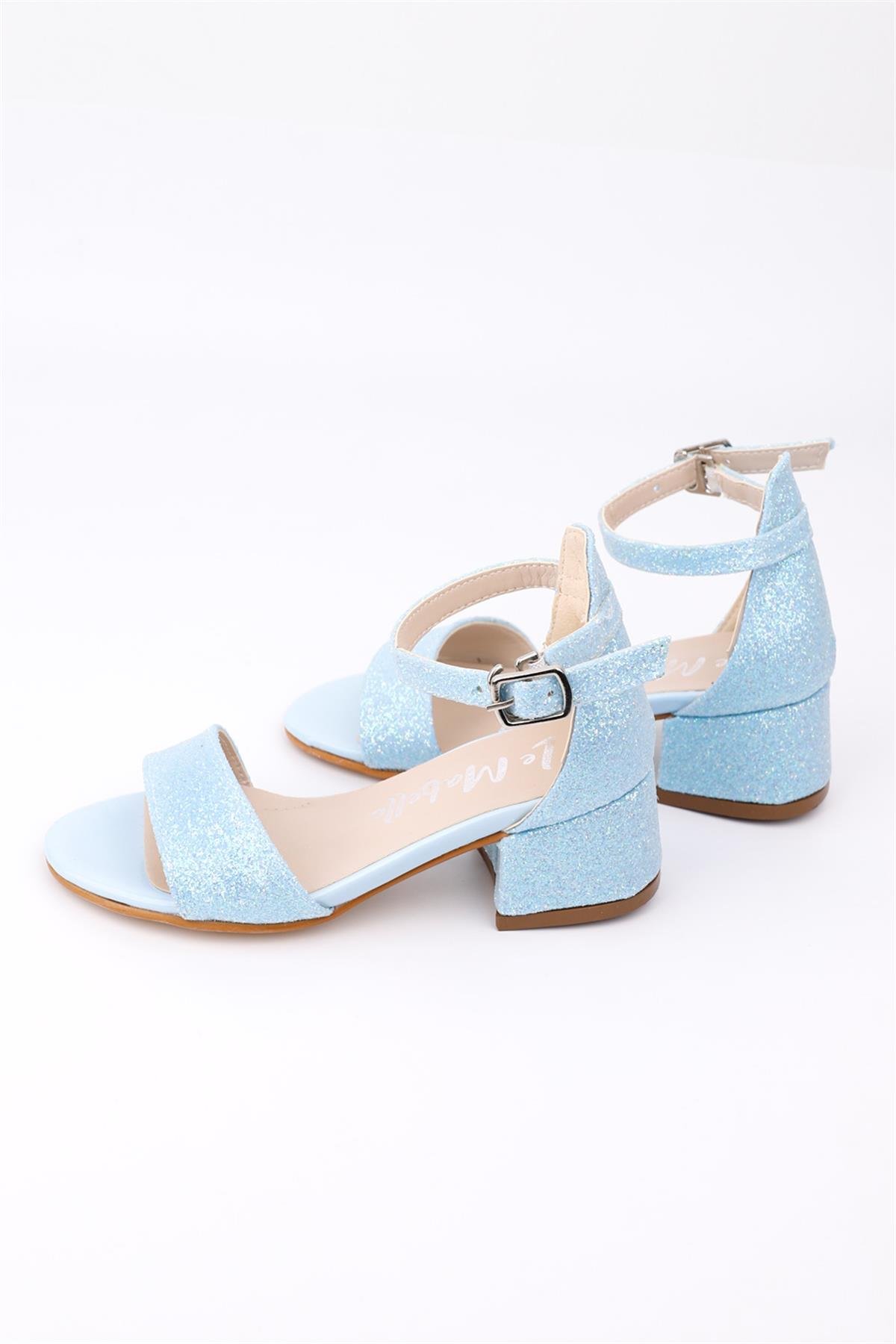Mavi Simli Topuklu Kız Çocuk AyakkabıLM1136 | Le Mabelle