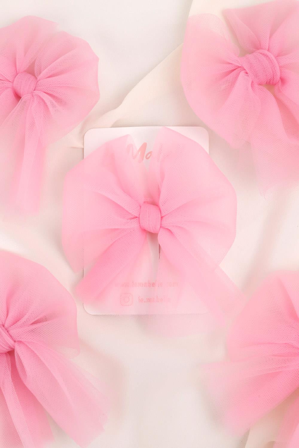 Pembe  Tül Fiyonk Kız Çocuk Klips Toka