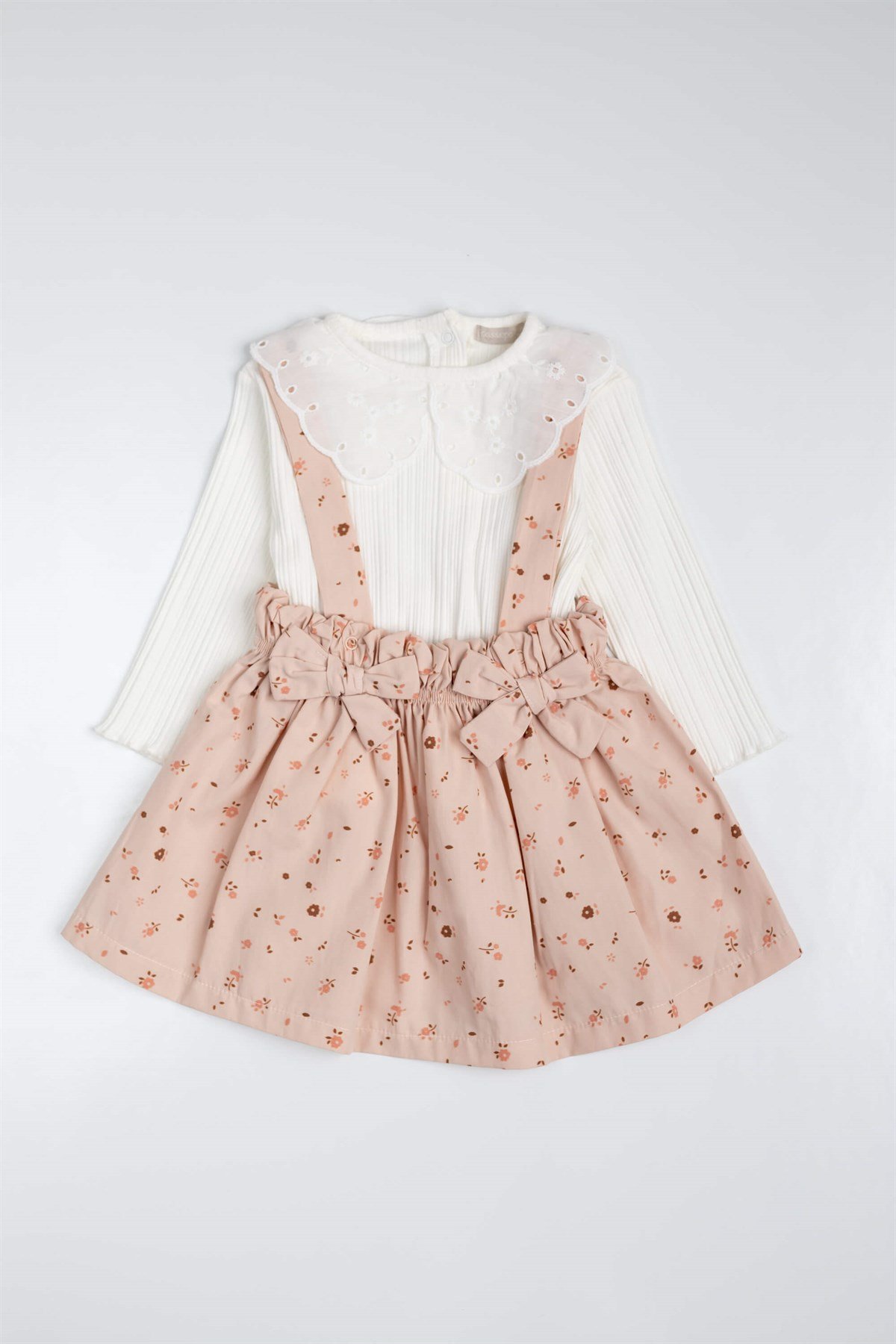 Somon Fisto Yakalı Bluzlu Çıtır Çiçekli Askılı Kız Bebek Etekli Takım -  PrunellaLM789 | Le Mabelle