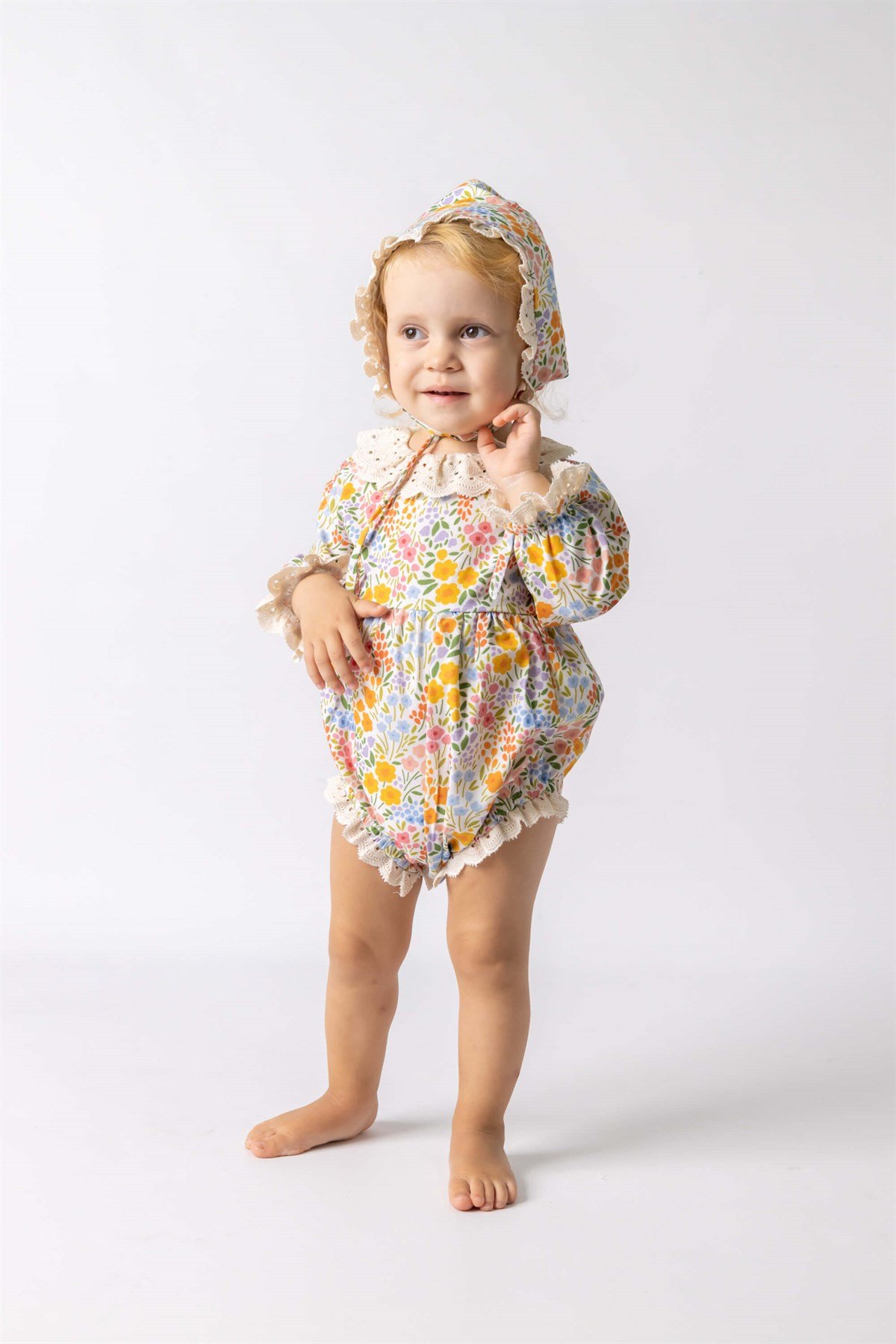 Turuncu Çiçekli Şapkalı Kız Bebek Tulum Set - CatherineLM649 | Le Mabelle