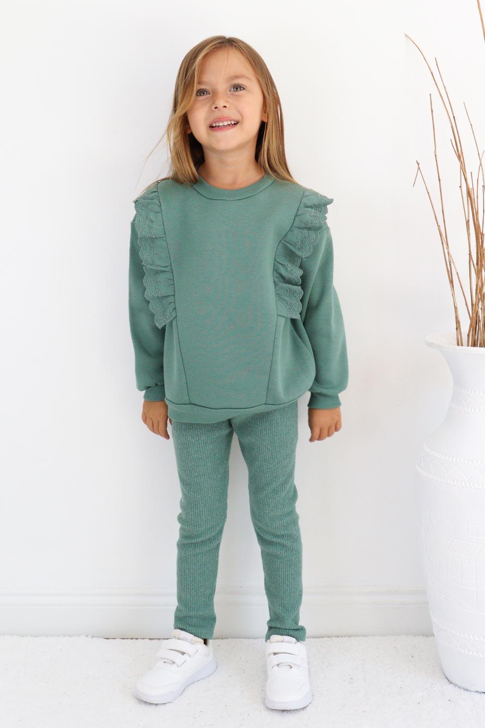 Yeşil Kenarı Fisto Detaylı Kız Çocuk Eşofman Takımı - EvaLM1323 | Le Mabelle