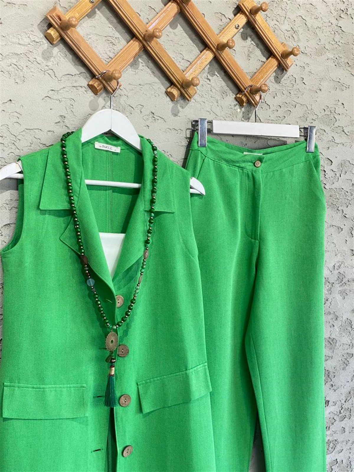 Düğmeli Tasarım Yelek Pantolon Kadın Takım Yeşil 499,99 ₺