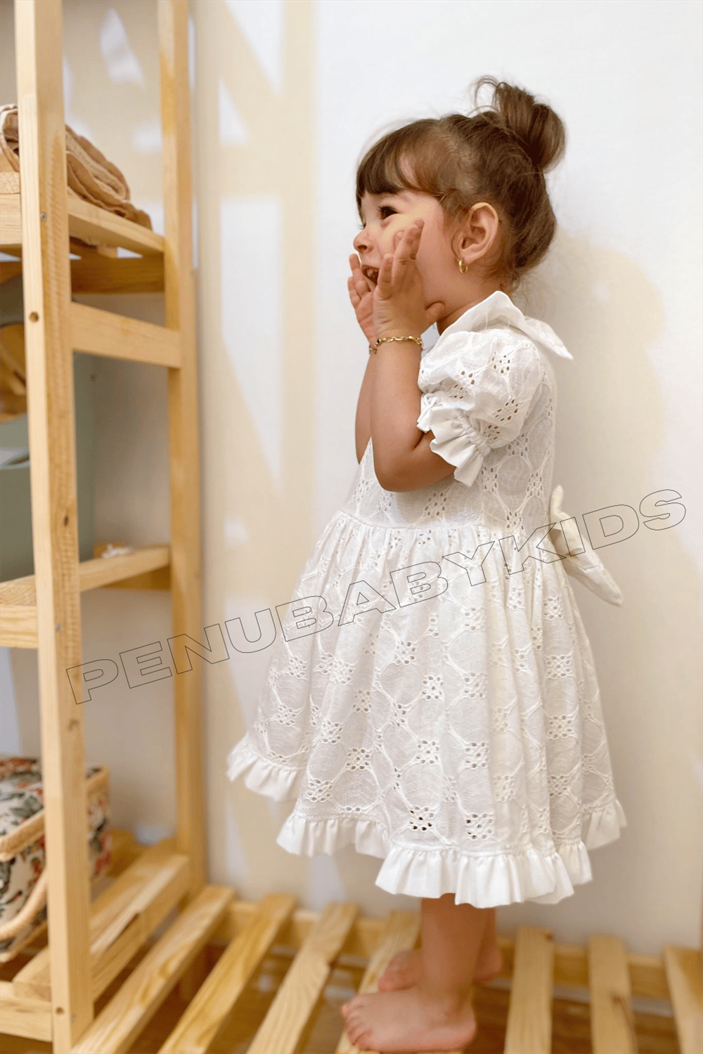 Beyaz Fistolu Kısa Kol Kız Bebek Elbise - Angel
