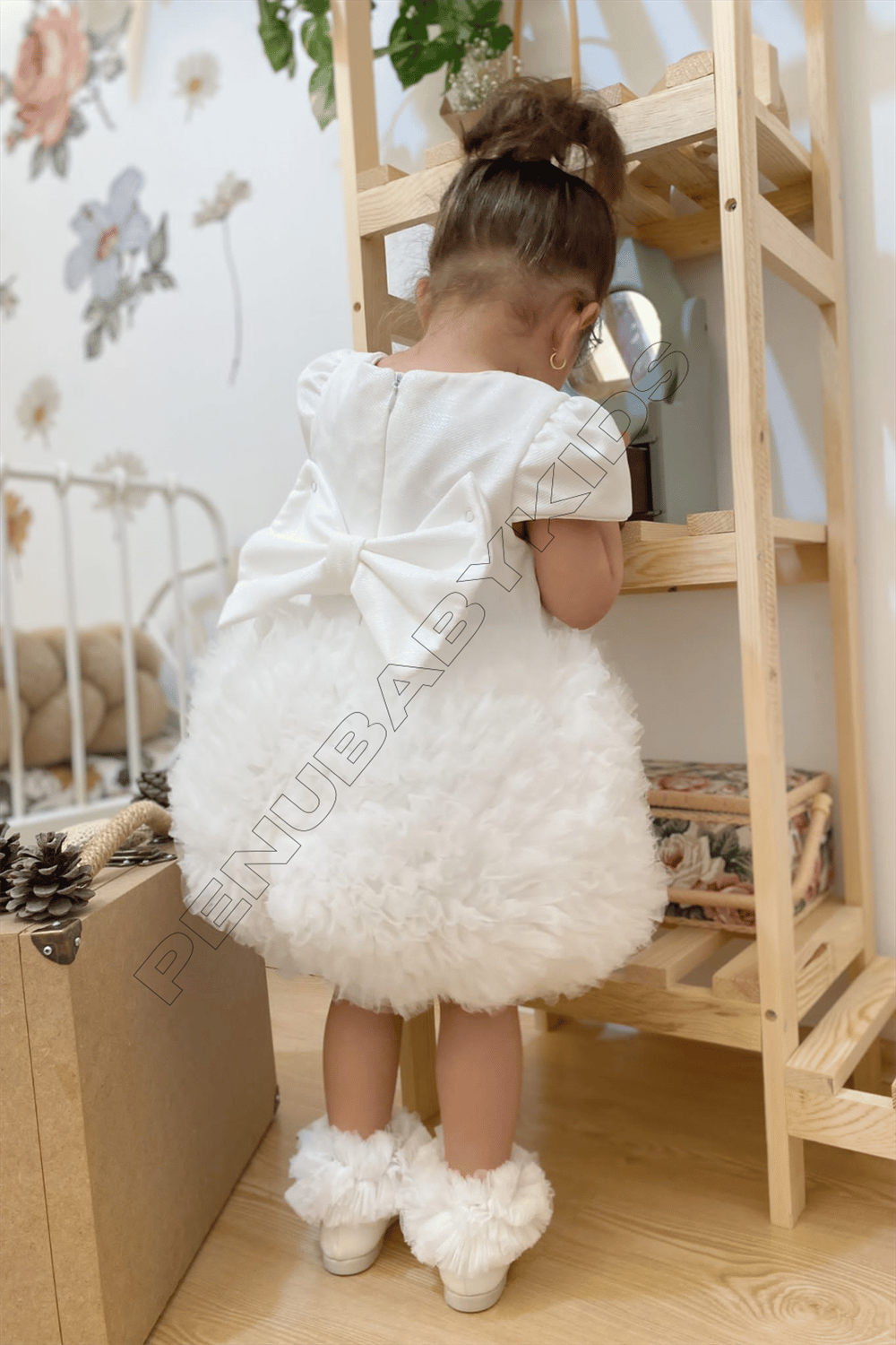 Beyaz Tütülü Kısa Kol Kız Bebek Elbise - Princess