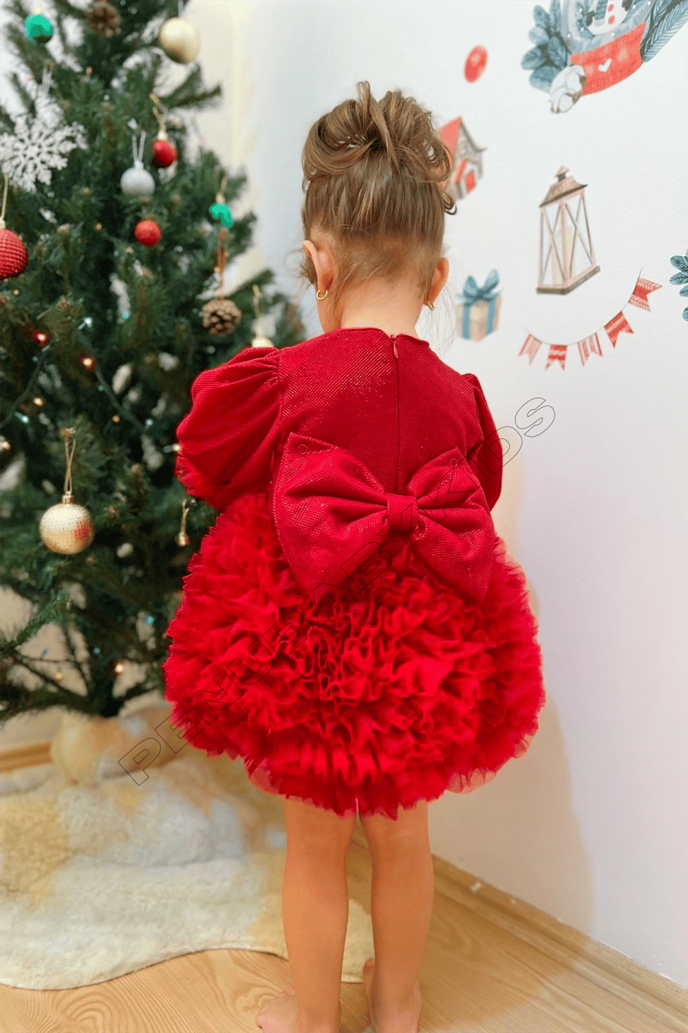 Kırmızı Tütülü Uzun Kol Kız Bebek Elbise - Princess