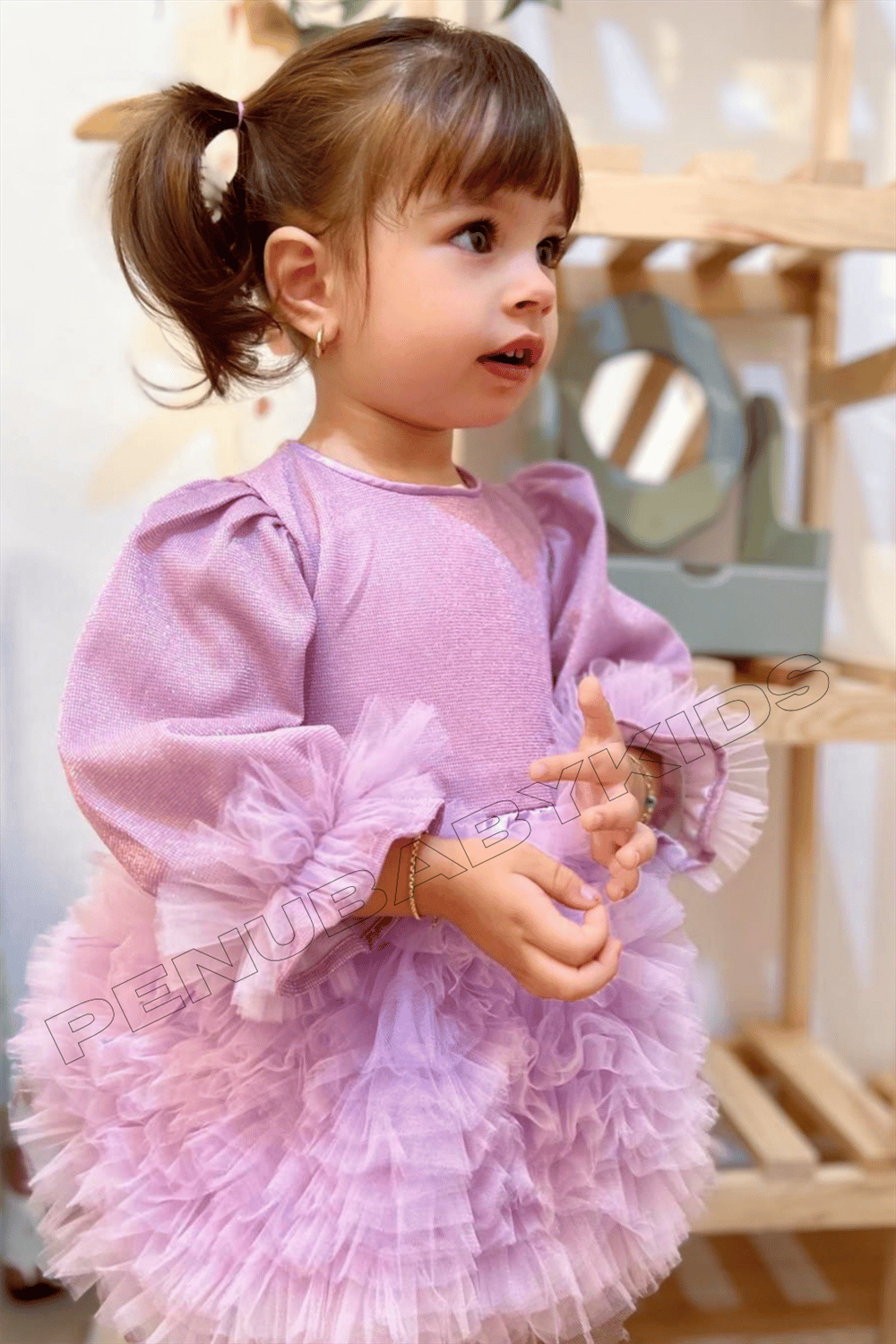 Lila Tütülü Uzun Kol Kız Bebek Elbise - Princess