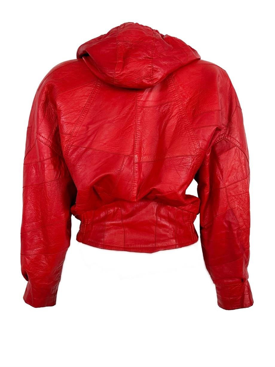 Vintage Kırmızı Deri Bomber Ceket