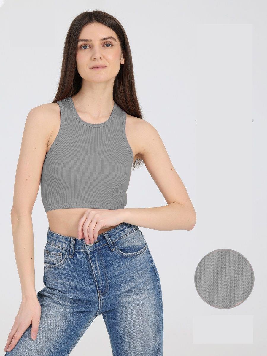  Murana Model Dikişsiz Toparlayıcı Büstiyer Crop Seamless Model Spor Crop Gri Renk