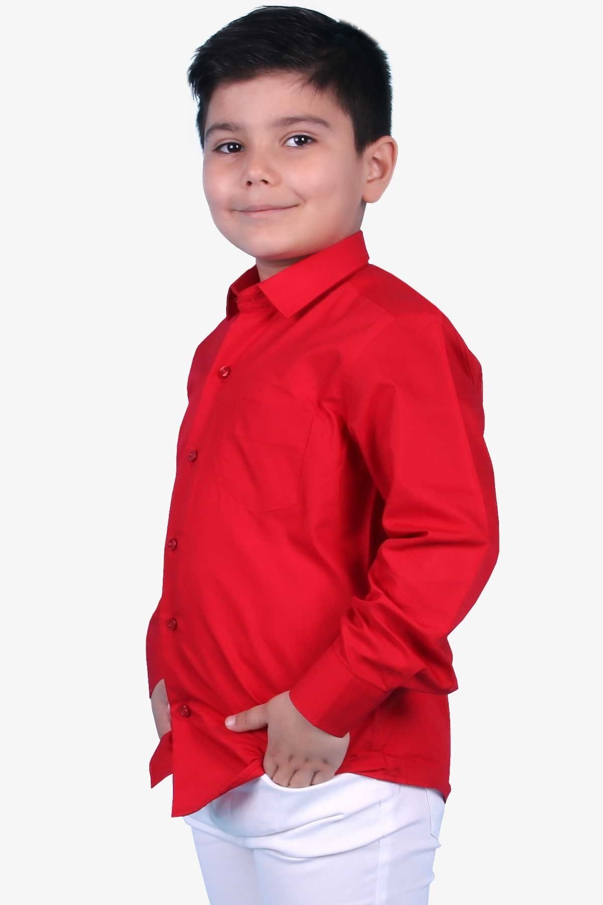 ERKEK ÇOCUK 23NİSAN 29 EKİM ÖZEL GÜN UZUN KOL DÜZ RENK GÖMLEK PANTOLON TAKIM