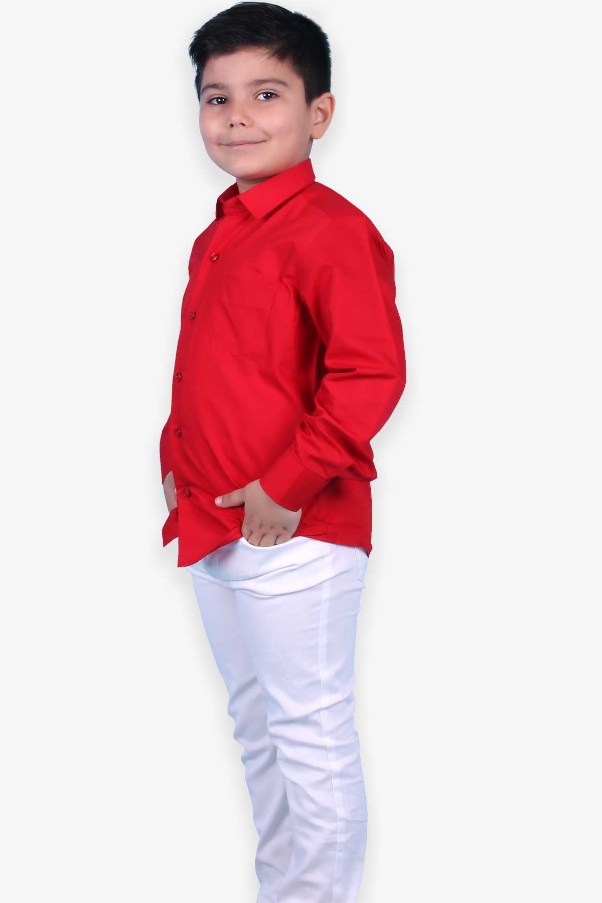 ERKEK ÇOCUK 23NİSAN 29 EKİM ÖZEL GÜN UZUN KOL DÜZ RENK GÖMLEK PANTOLON TAKIM
