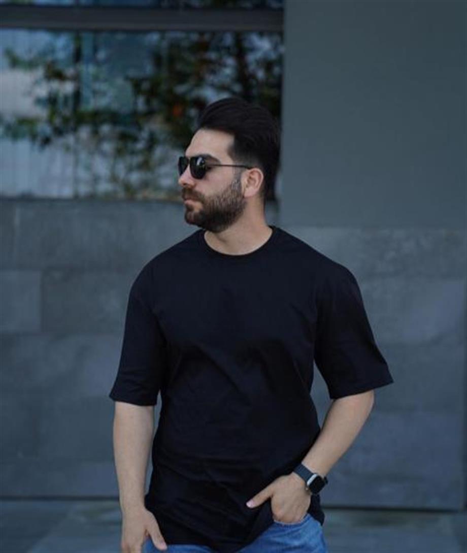 Erkek Rahat Kalıp Kısa Kol Basıc Bisiklet Yaka Oversize Tişört