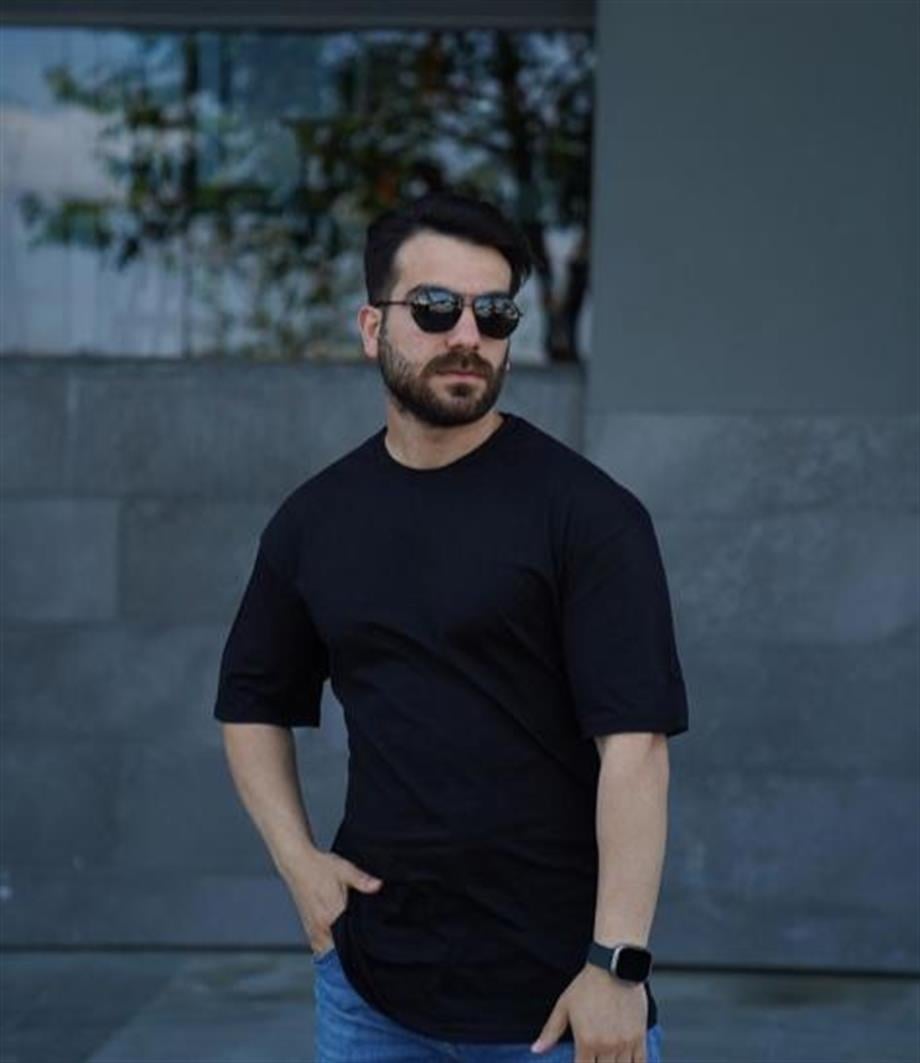 Erkek Rahat Kalıp Kısa Kol Basıc Bisiklet Yaka Oversize Tişört