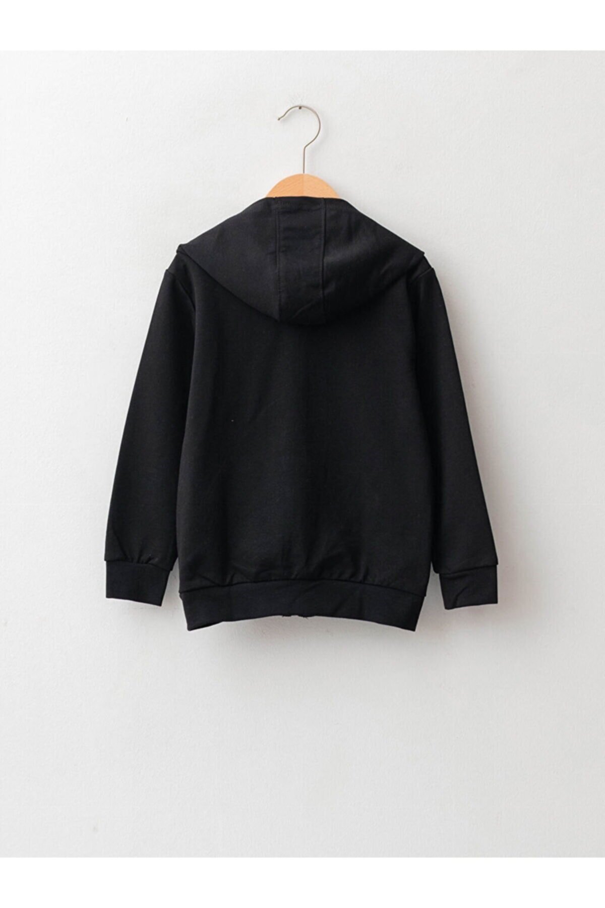 UNISEX ÇOCUK KAPÜŞONLU FERMUARLI ÜÇ İPLİK KIŞLIK  SİYAH POLAR SWEATSHIRT HIRKA