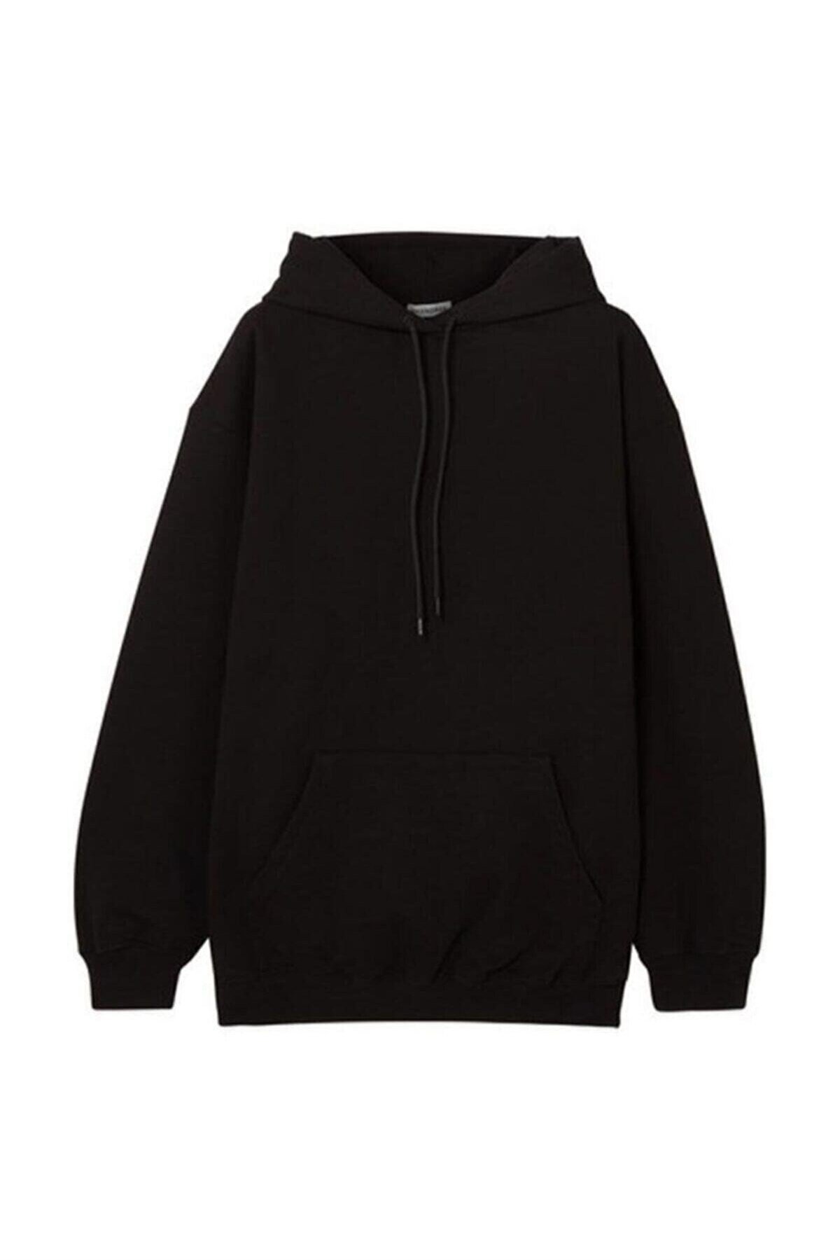 UNISEX KAPÜŞONLU CEPLİ SİYAH BASİC SWEATSHIRT