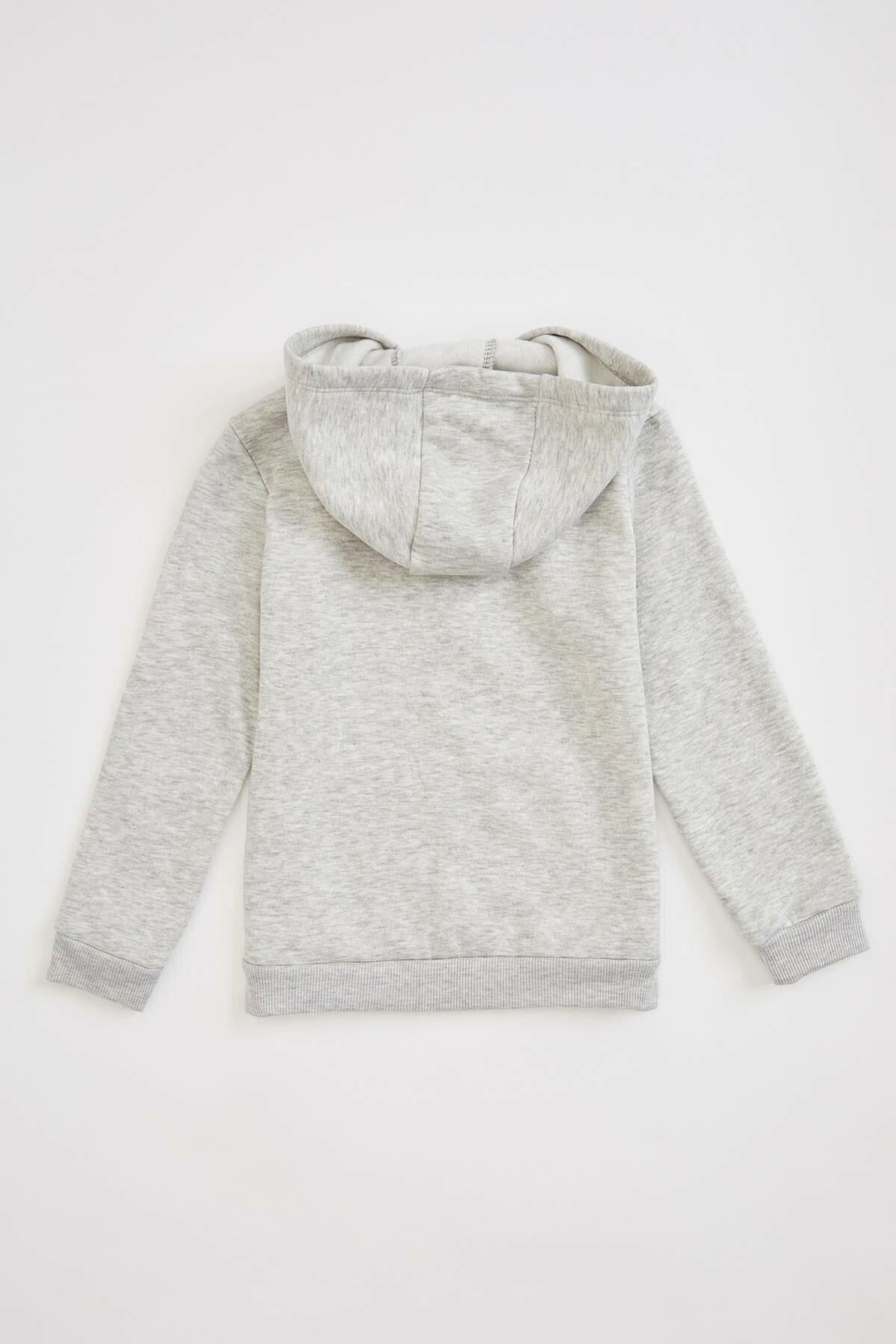 UNISEX KAPÜŞONLU FERMUARLI İKİ İPLİK GRİ SWEATSHIRT HIRKA