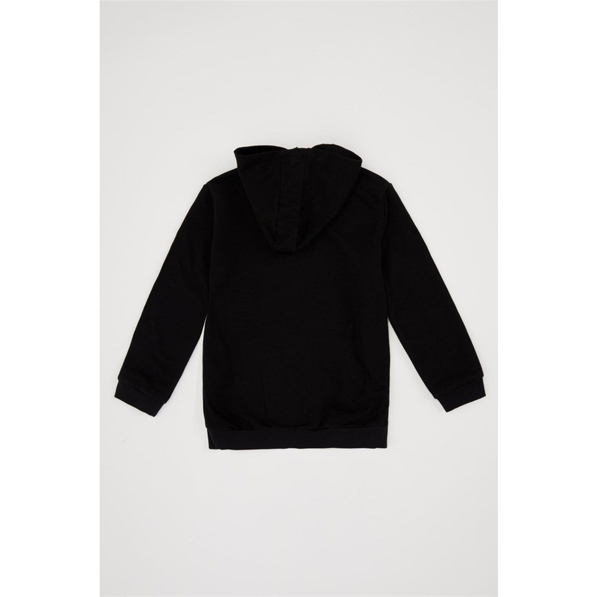 UNISEX KAPÜŞONLU FERMUARLI İKİ İPLİK SİYAH SWEATSHIRT HIRKA