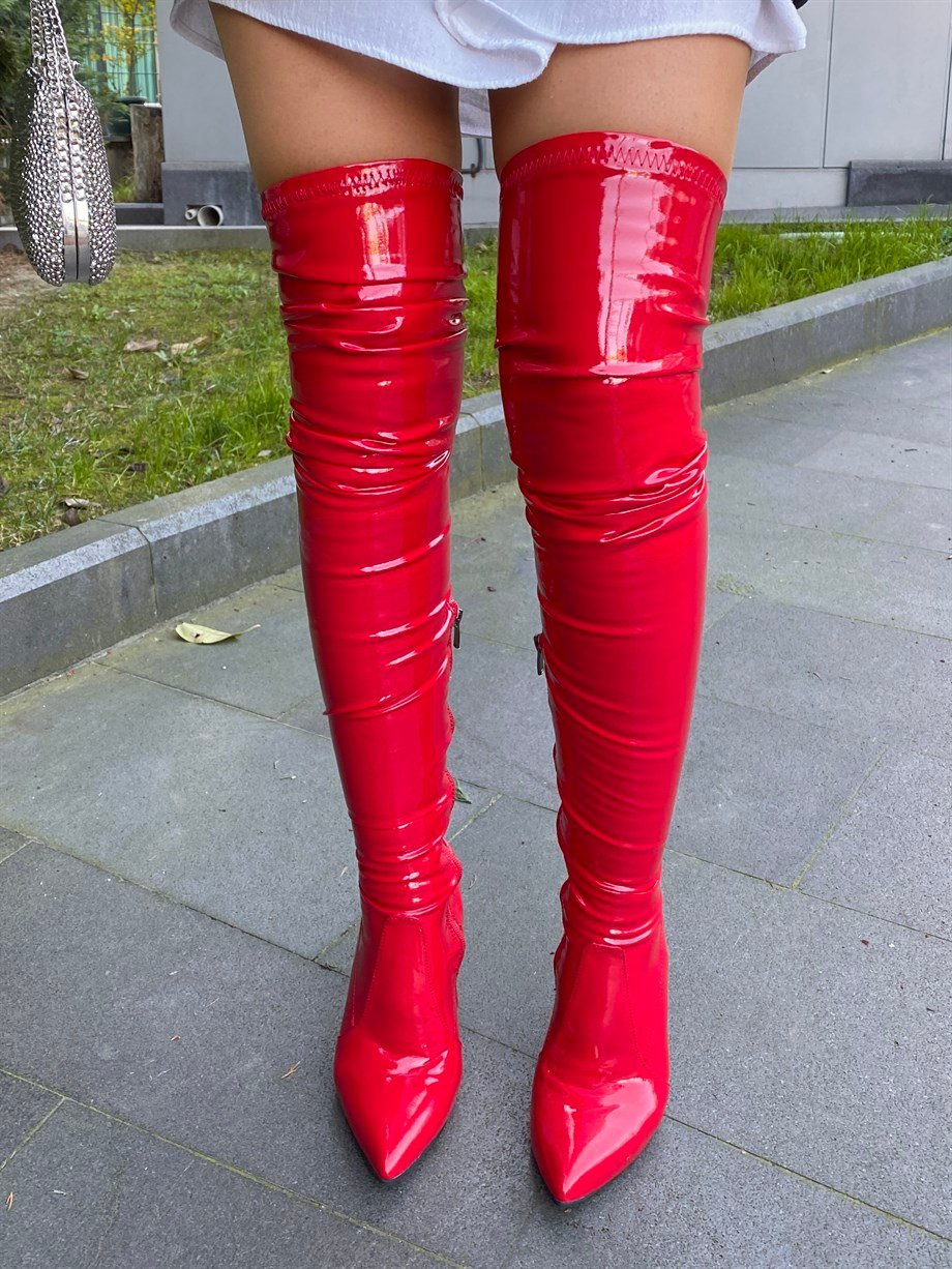 Orse Kırmızı Kadın Dizüstü Rugan Çizme