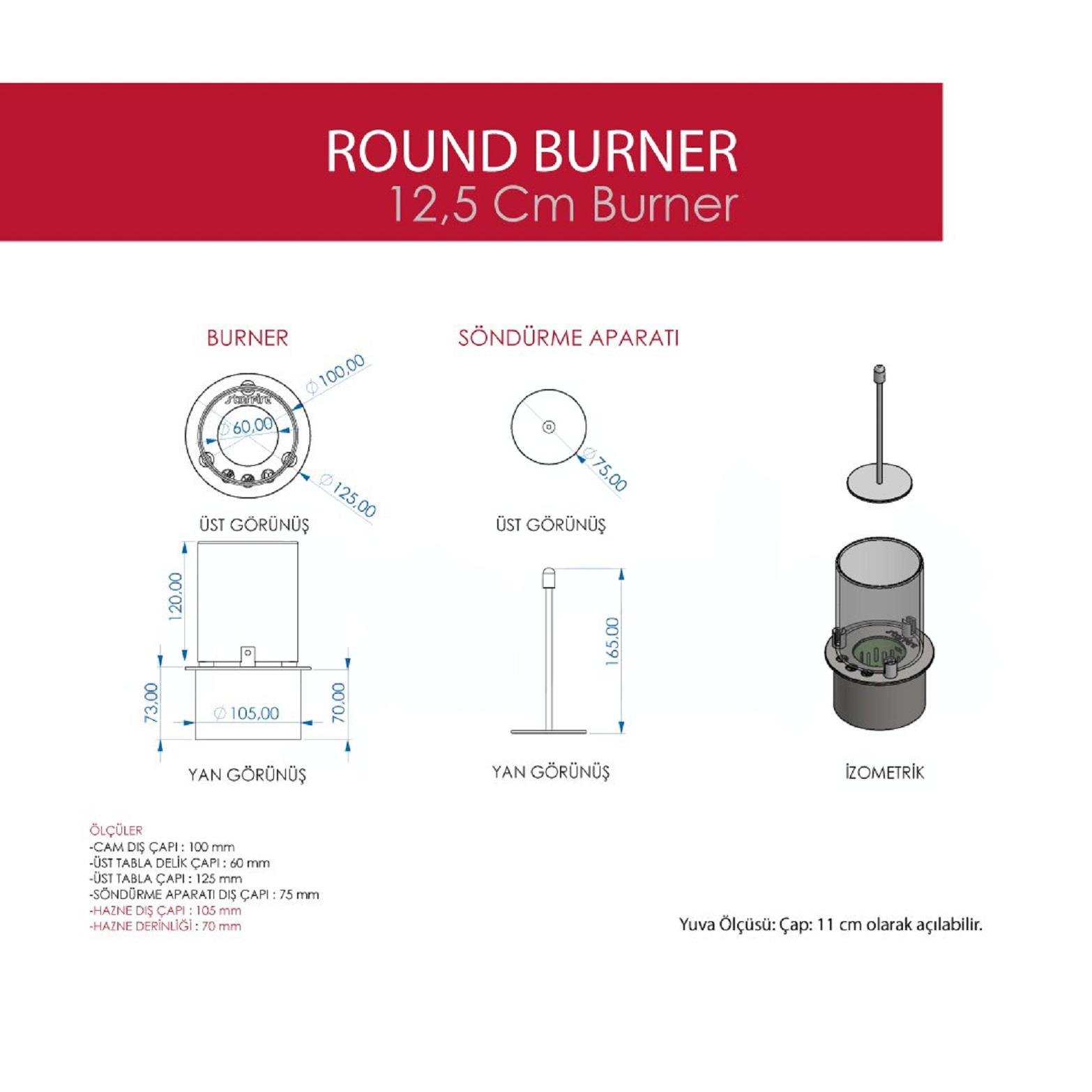 Starfire Yuvarlak Burner Camlı Bioethanol Şömine 12 cm