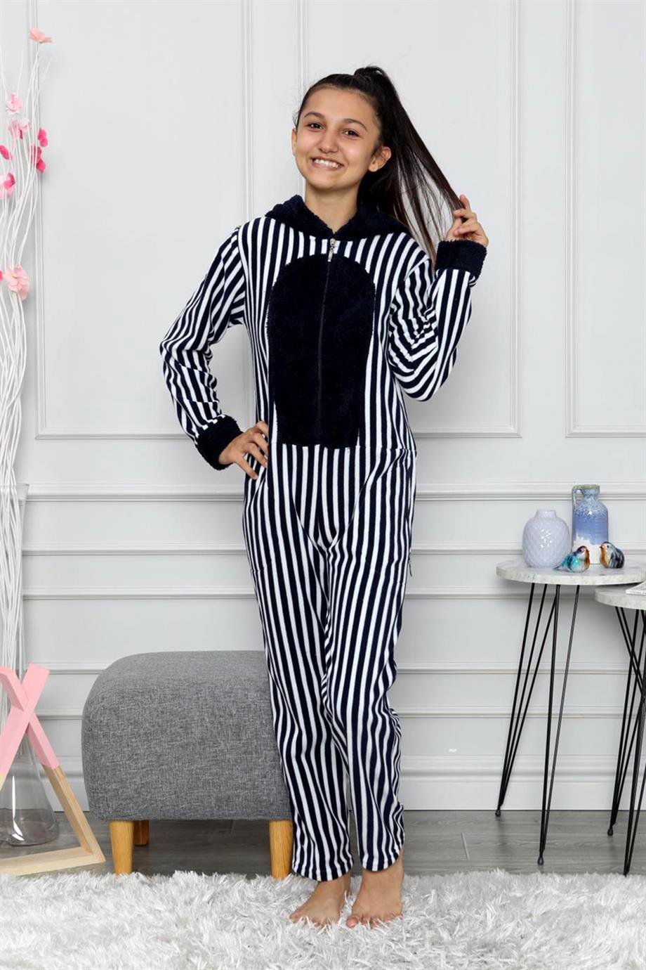 Nisanca Desenli Kışlık Kız Çocuk Polar Tulum Pijama Takımı - NS9052