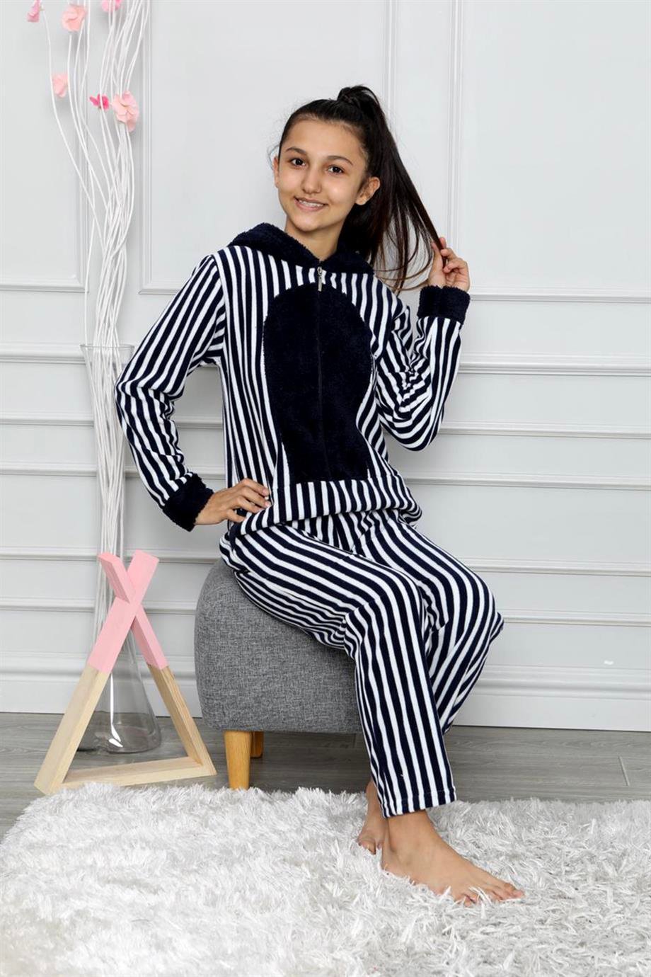 Nisanca Desenli Kışlık Kız Çocuk Polar Tulum Pijama Takımı - NS9052