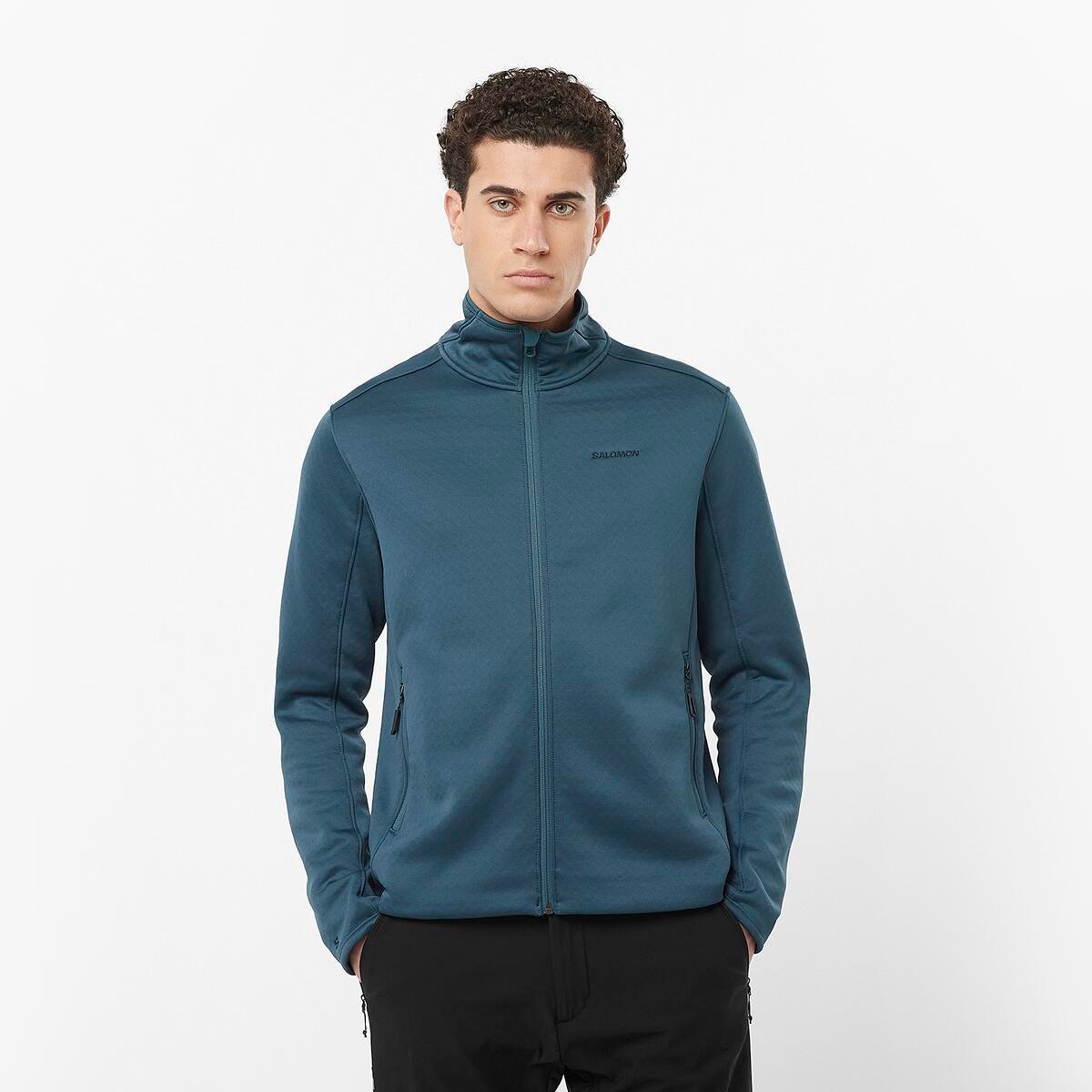 Salomon Outline Warm Erkek Tam Fermuar Polar - Mavi