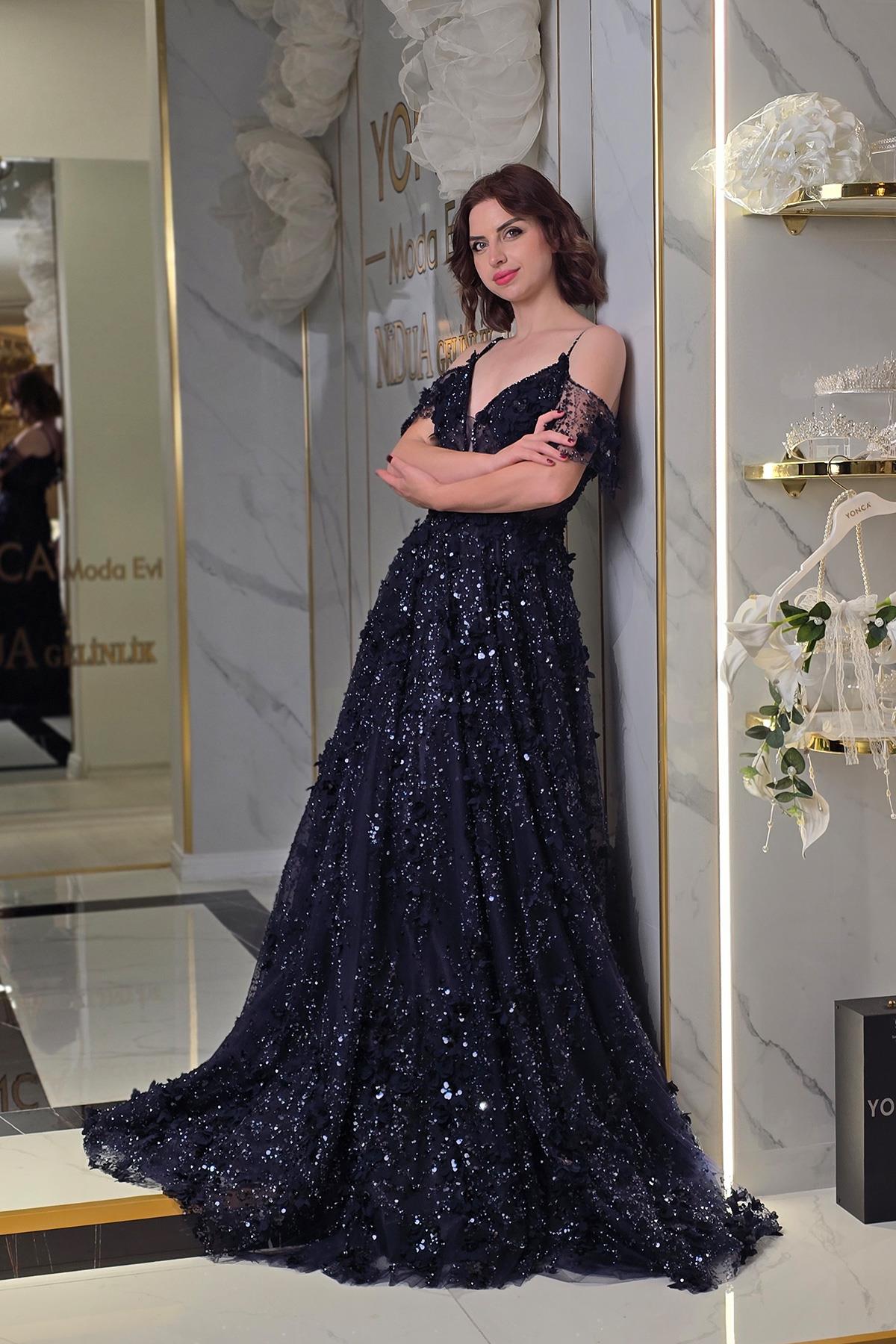 Lacivert Yonca Nişanlık 8570-1
