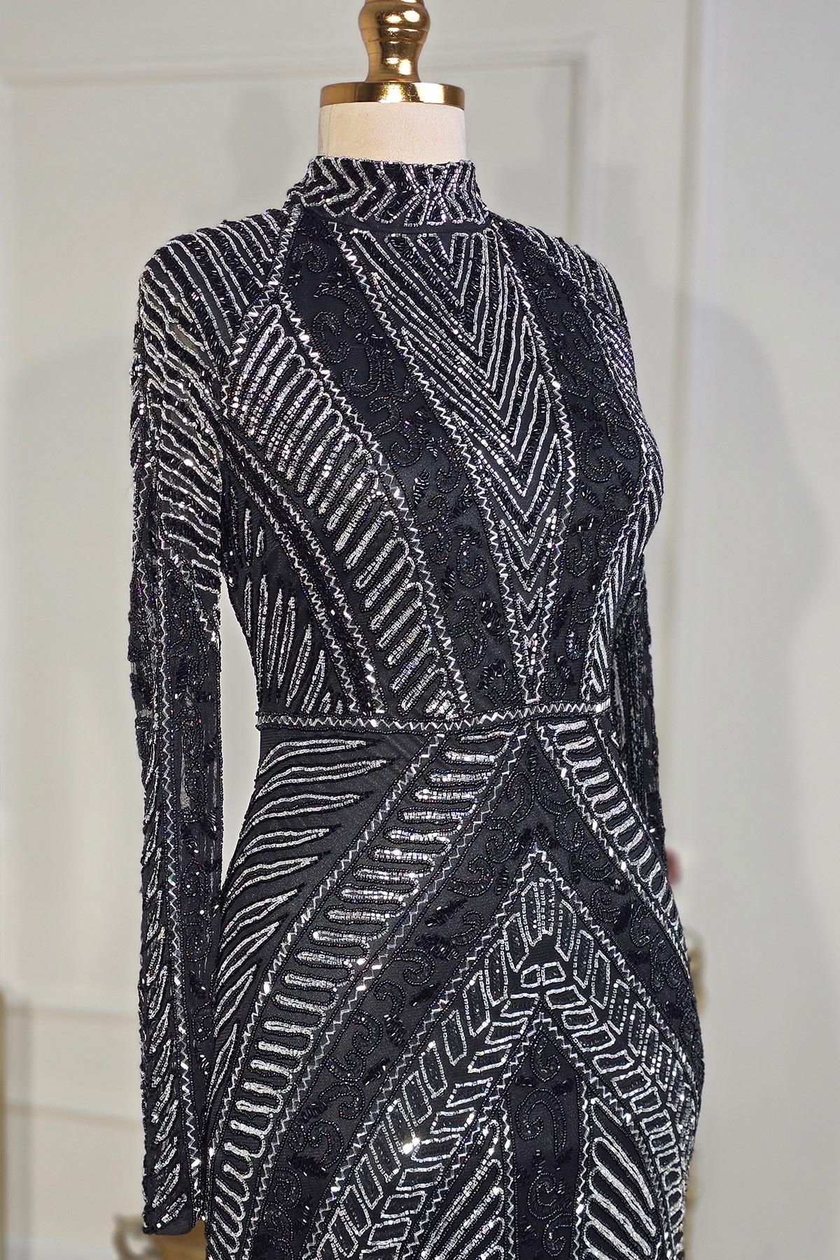 Siyah thal Abiye 1000 - Yonca Moda Evi Siyah thal Abiye 1000 - Yonca Moda Evi