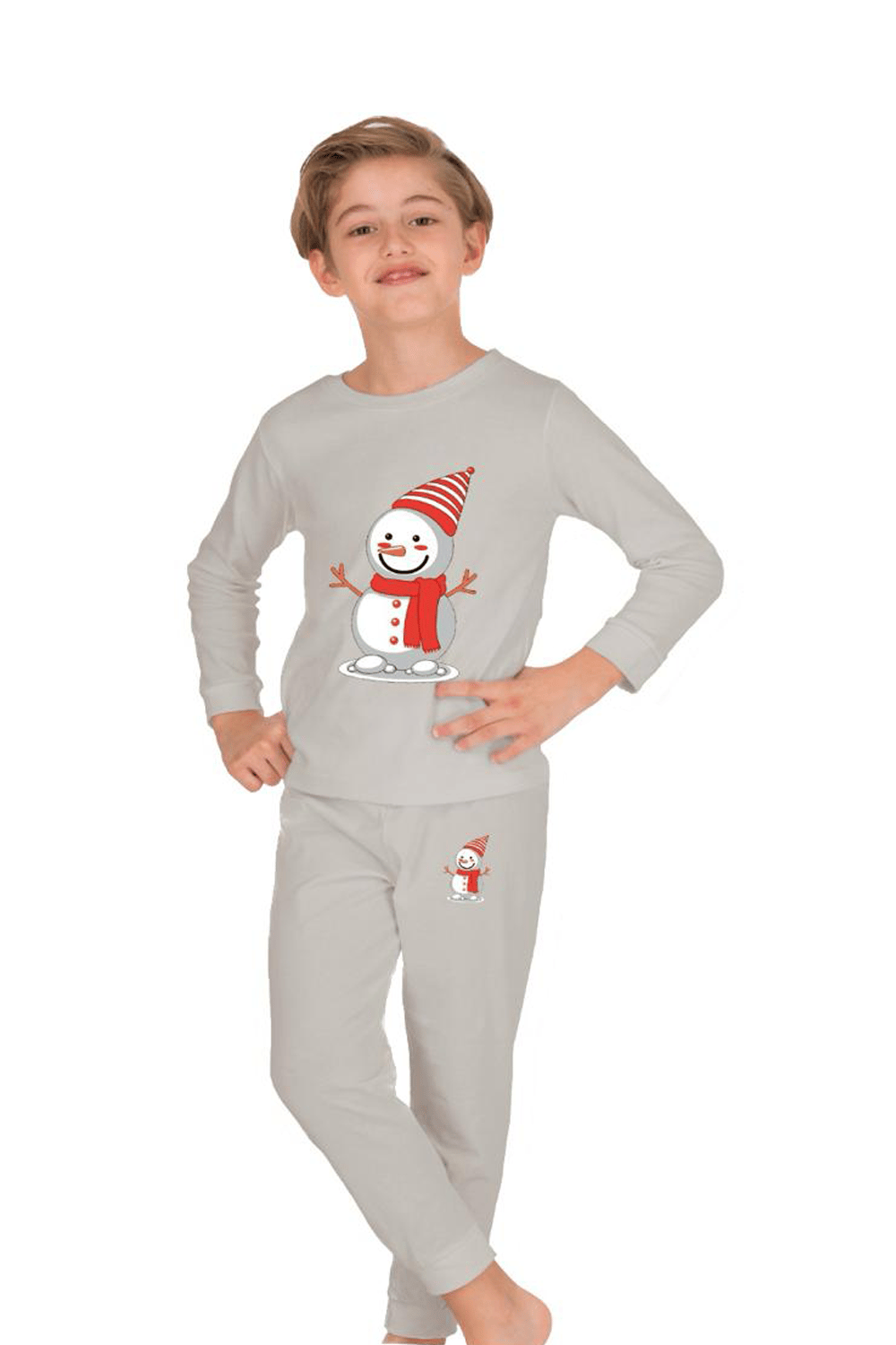 Erkek Çocuk Yeni Yıl Yılbaşı Kardanadam Temalı Pijama Takımı